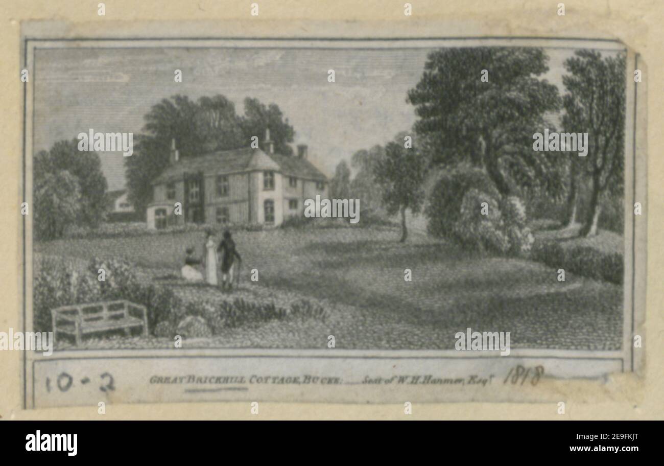 Tolles Brickhill Cottage, Bucks   Sitz von W. H. Hammer. Esq.r. Visual Material information: Titel: Great Brickhill Cottage, Bucks   Sitz von W. H. Hammer. Esq.r. 8,10.2. Ort der Veröffentlichung: [London] Verlag: [W. Peacock]., Erscheinungsdatum: [1818] Objekttyp: 1 Druckmedium: Radierung Maße: Blatt 3,7 x 6,0 cm [getrimmt innerhalb Plattenmark]. Ehemaliger Besitzer: George III., König von Großbritannien, 1738-1820 Stockfoto