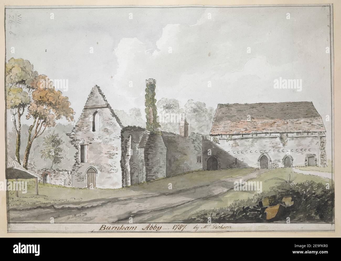 Burnham Abby 1787. Autor Dickson 8,26.B. Datum der Veröffentlichung: 1787. Objekttyp: 1 Zeichnung Medium: Feder und schwarze Tinte mit Aquarell Maße: Blatt 23 x 33,1 cm ehemaliger Besitzer: George III, König von Großbritannien, 1738-1820 Stockfoto