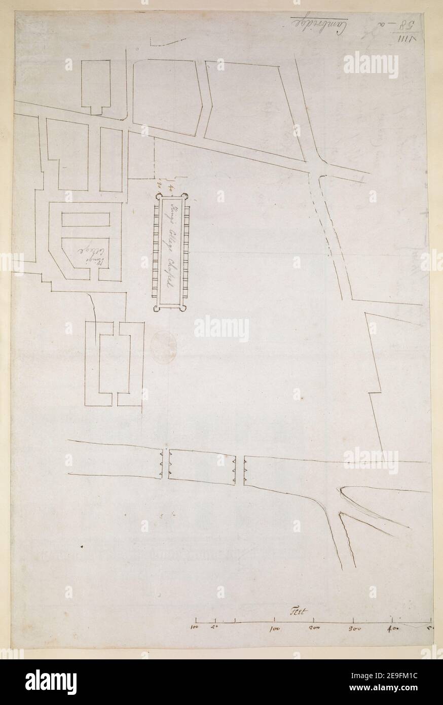 King's College, Cambridge. Autor Hawksmoor, Nicholas 8,58.a. Erscheinungsdatum: [Ca. 1713] Objekttyp: 1 Zeichnung Medium: Feder und braune Tinte mit Bleistift Maße: Blatt 41,2 x 26,6 cm Ex-Besitzer: George III, King of Great Britain, 1738-1820 Stockfoto