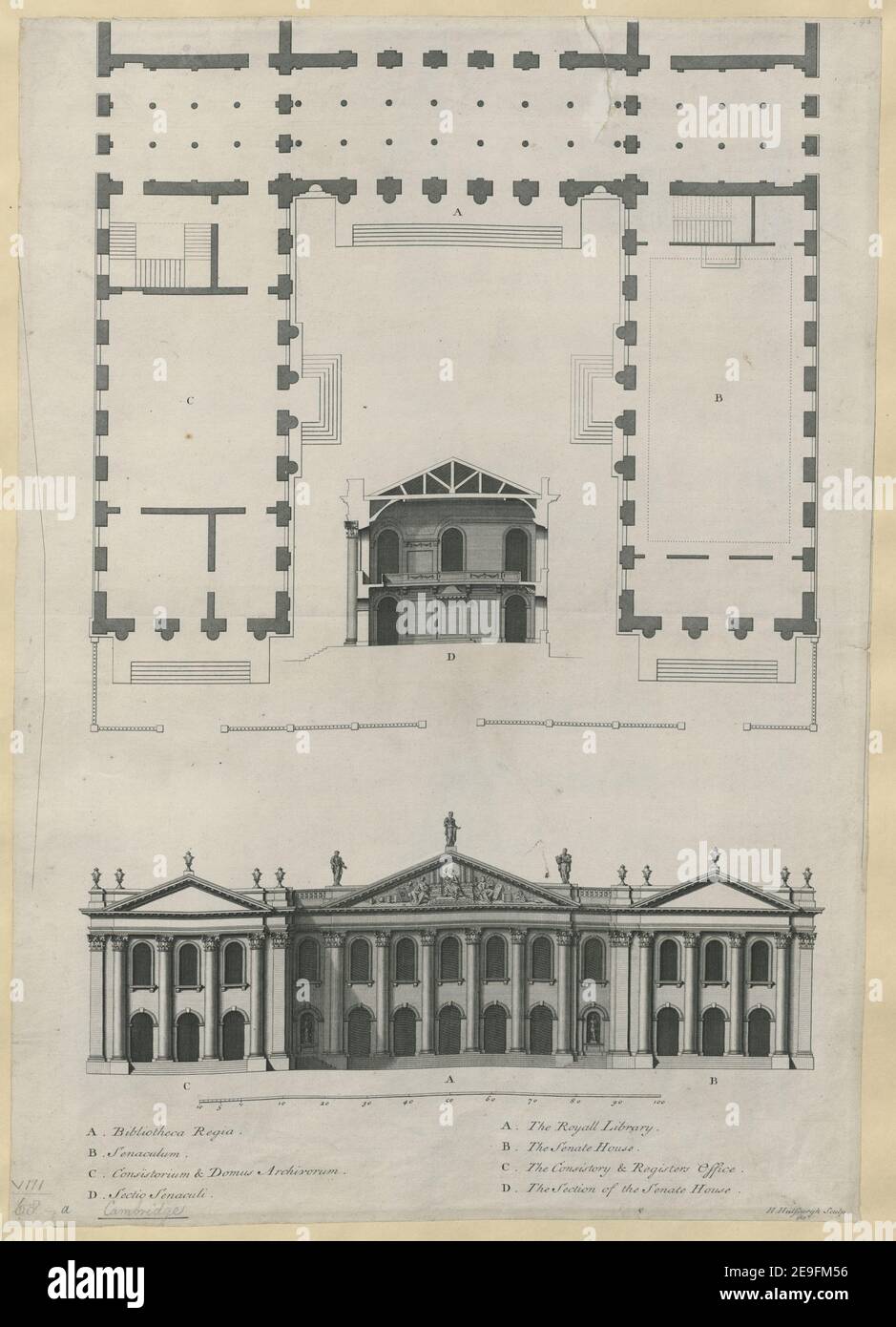 Plan und Erhebung des Senatshauses, Cambridge Autor Hulsberg, Henry 8,68.a. Erscheinungsort: [London] Verlag: [J. Gibbs] Erscheinungsdatum: [1728] Objekttyp: 1 Druckmedium: Radierung und Gravur Maße: Blatt 52,0 x 37,1 cm [getrimmt innerhalb Plattenmark] ehemaliger Besitzer: George III., König von Großbritannien, 1738-1820 Stockfoto