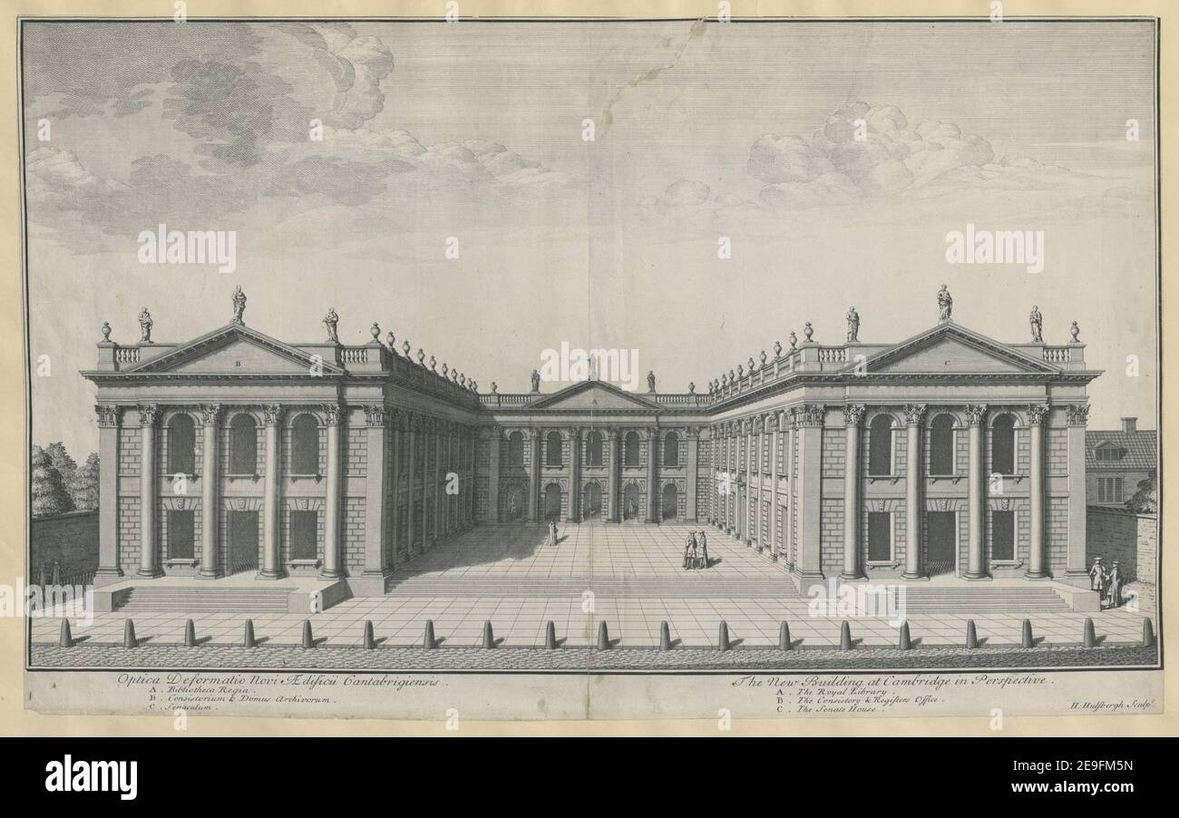 Optica Deformatio Novi √Üdifcii Cantabrigiensis = das neue Gebäude in Cambridge in Perspektive. Autor Hulsberg, Henry 8,68.B. Erscheinungsort: [London] Verlag: [J. Gibbs] Erscheinungsdatum: [1728] Objekttyp: 1 Druckmedium: Radierung und Gravur Maße: Blatt 36,7 x 59,4 cm [getrimmt innerhalb Plattenmark] ehemaliger Besitzer: George III., König von Großbritannien, 1738-1820 Stockfoto