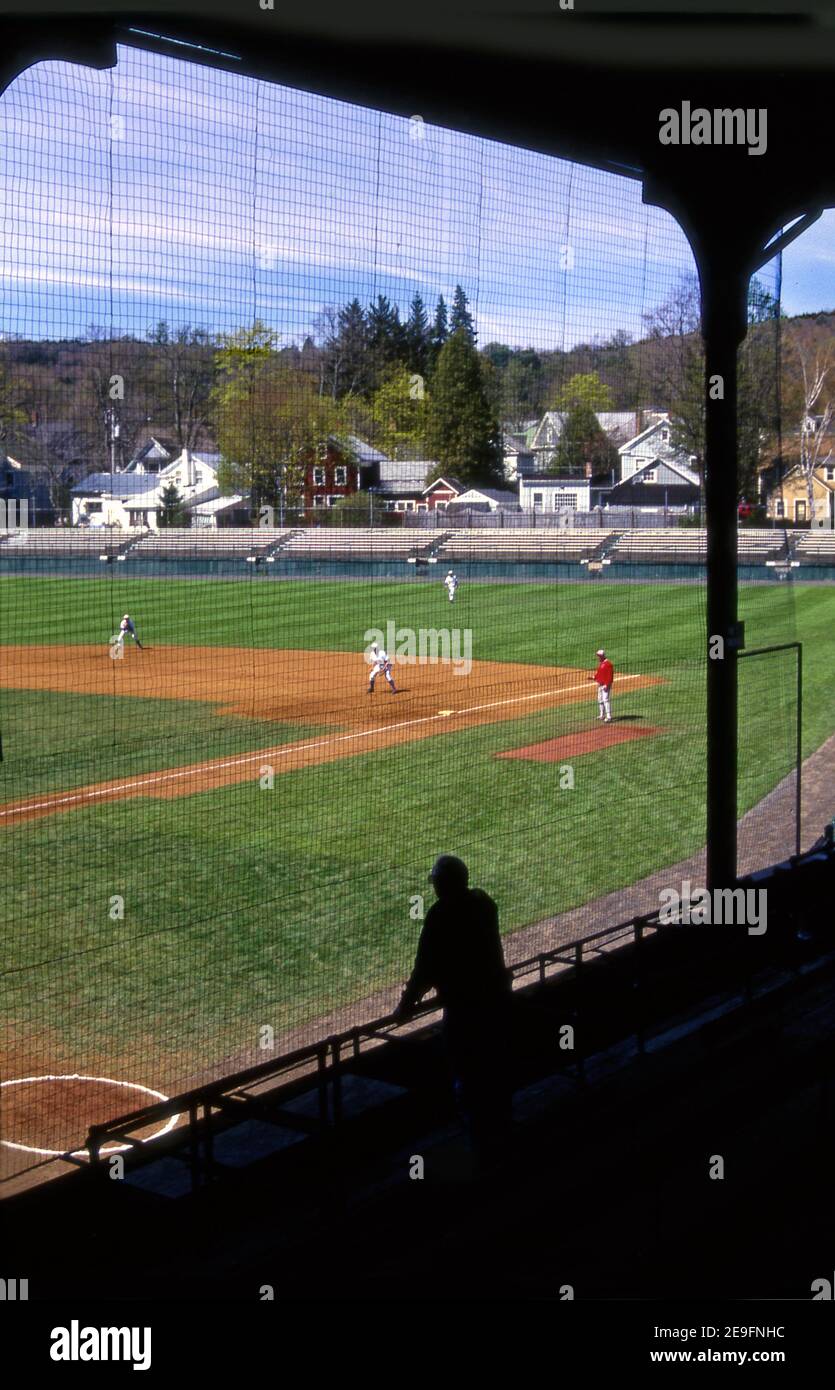 Baseball-Spiel im Doubleday Field in Cooperstown, New York gespielt Stockfoto