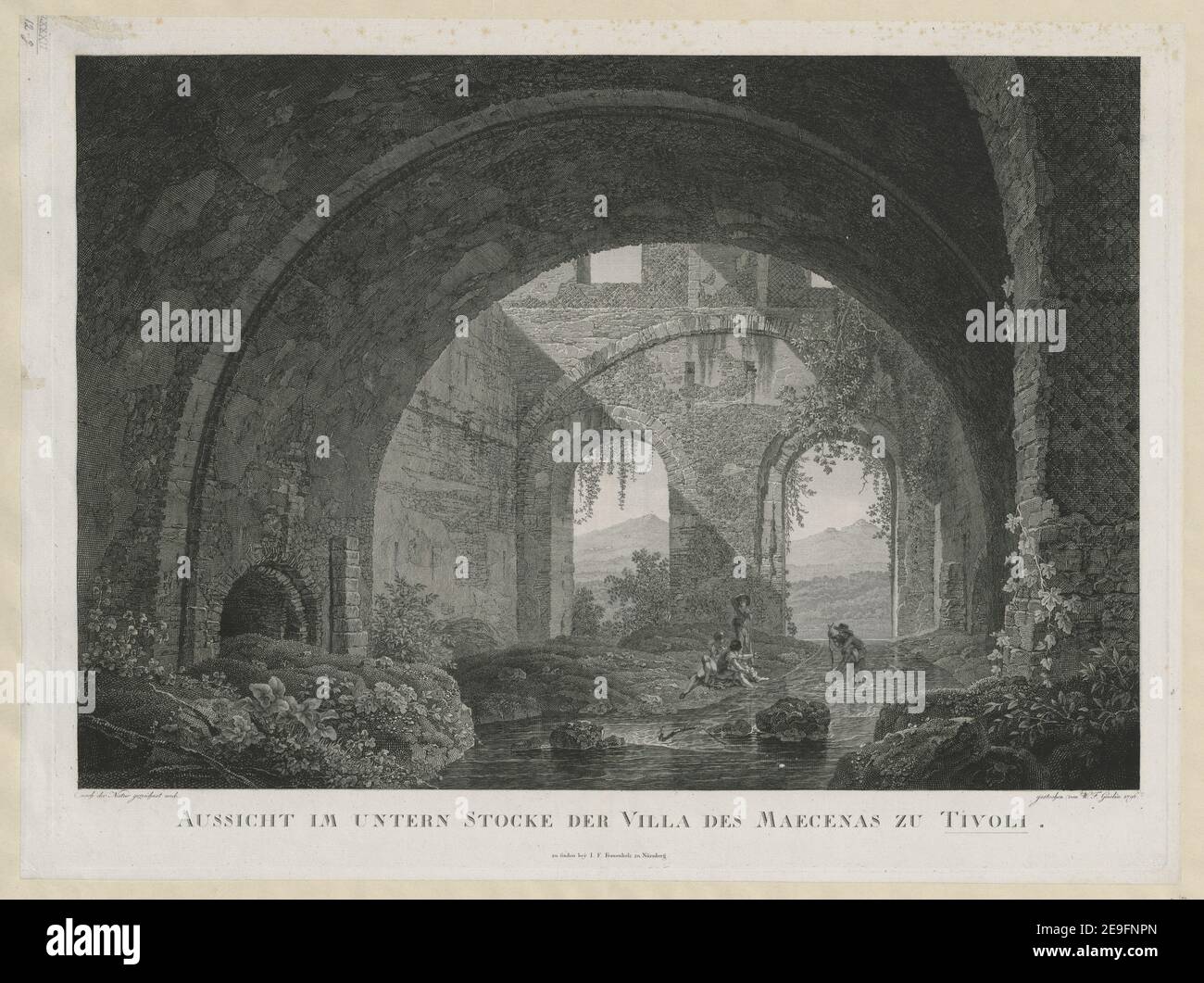 VIEW IN UNTERN STOCKE DER VILLA DES MAECENAS ZU TIVOLI. Autor Gmelin, Wilhelm Friedrich 82,12.g. Erscheinungsort: [Nürnberg] Verlag: Zu finden bey I.F. Fraunholz zu Nürnberg Erscheinungsdatum: [1791] Objekttyp: 1 Druckmedium: Radierung und Gravur Maße: Blatt 44,5 x 59,7 cm (getrimmt unter Plattenmark) ehemaliger Besitzer: Georg III., König von Großbritannien, 1738-1820 Stockfoto