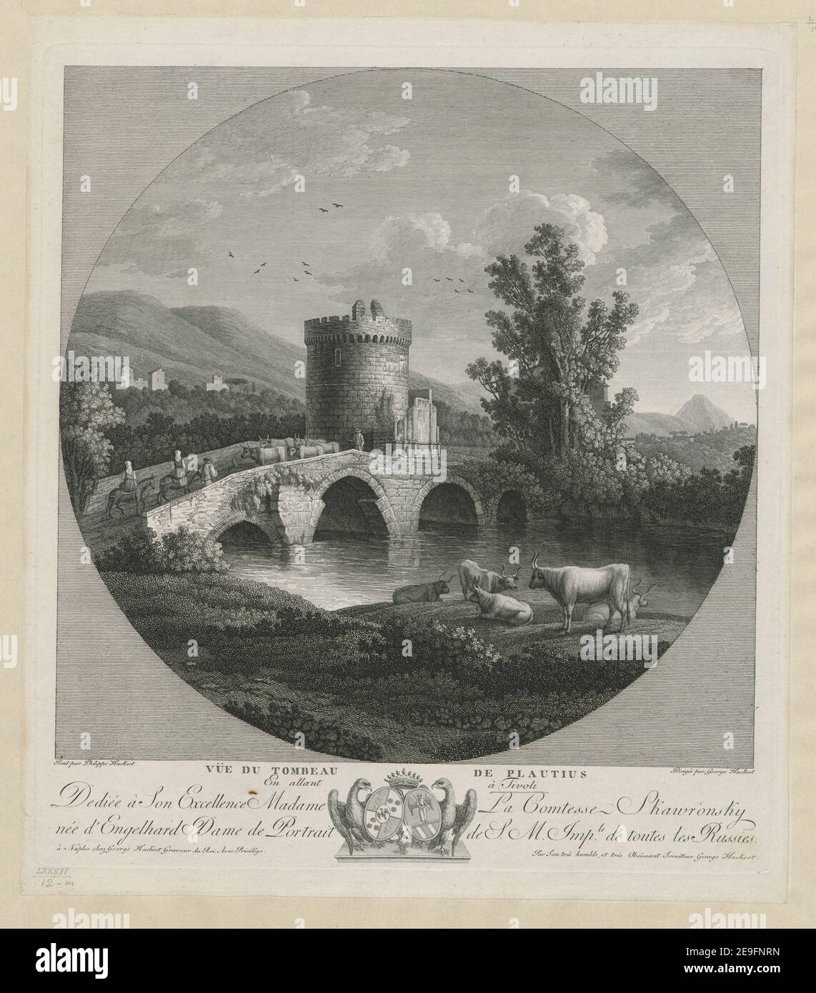 VUE DU TOMBEAU DE PLAUTIUS en allant a' Tivoli Autor Hackert, Philipp 82,12.m. Erscheinungsort: A' Naples Verlag: chez George Hackert Graveur du ROI avec Privilege Erscheinungsdatum: [Um 1783] Objekttyp: 1 Druckmedium: Radierung und Gravur Maße: Blatt 47,0 x 41,2 cm ehemaliger Besitzer: George III., König von Großbritannien, 1738-1820 Stockfoto