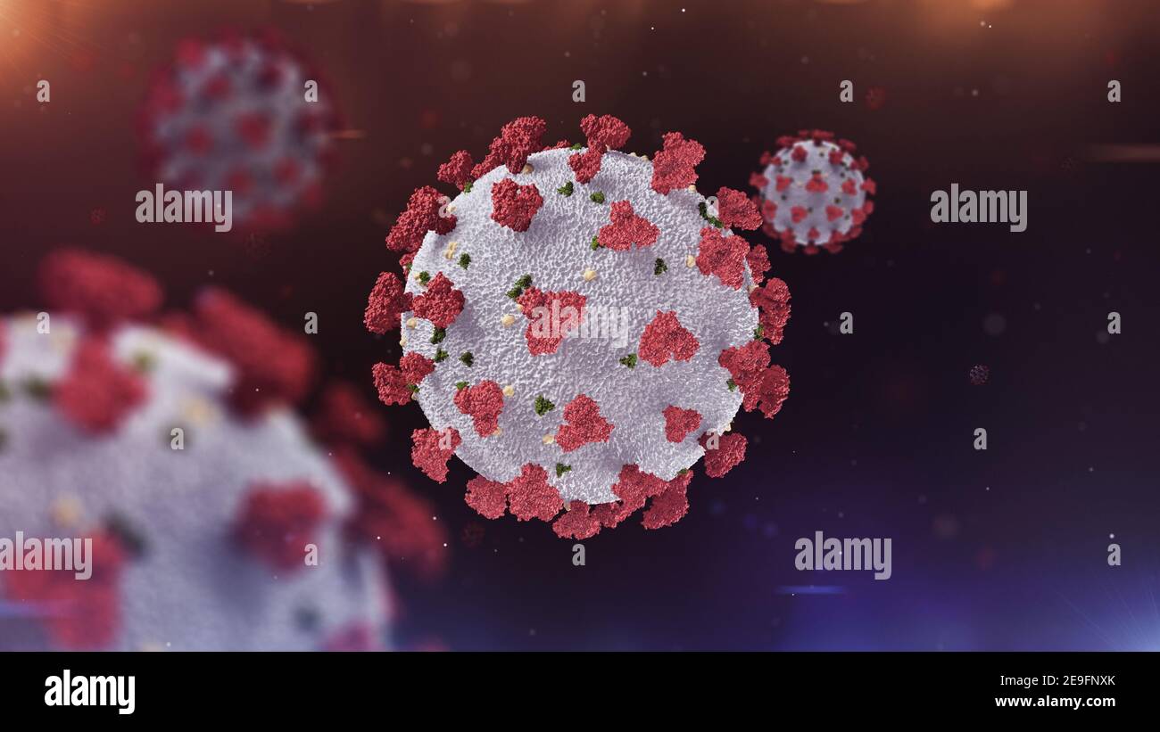 Coronavirus COVID-19 Mikroskopisches Virus Coronavirus Krankheit 3D Abbildung. 3D Rendering von Coronavirus. Coronavirus-Krankheit COVID-19 ist eine Infektiou Stockfoto