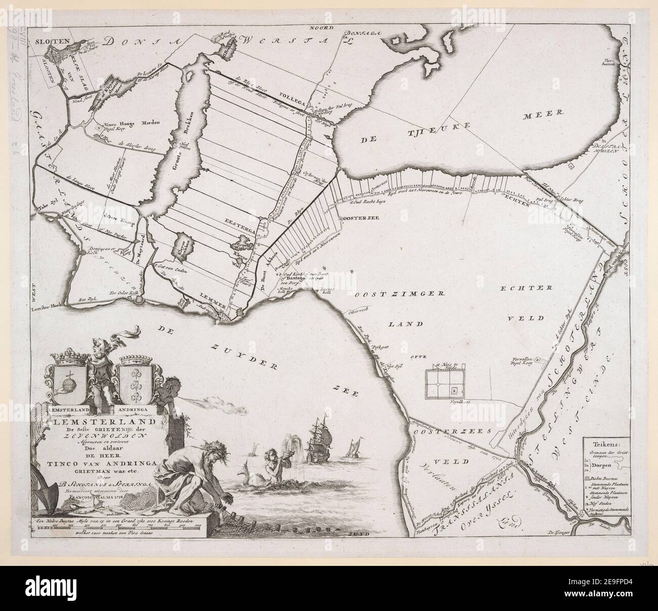 LEMSTERLAND Autor Schotanus aÃÄ Sterringa, Bernardus 108,98.A-ee. Erscheinungsort: [Leeuwarden] Verlag: Vermeerdert uitgegeveven door FRANCÃßOIS HALMA, 1718., Erscheinungsdatum: [1718] Objekttyp: 1 Karte Medium: Kupferstich Maße: 36,3 X 42,7 cm. Ehemaliger Besitzer: George III., König von Großbritannien, 1738-1820 Stockfoto