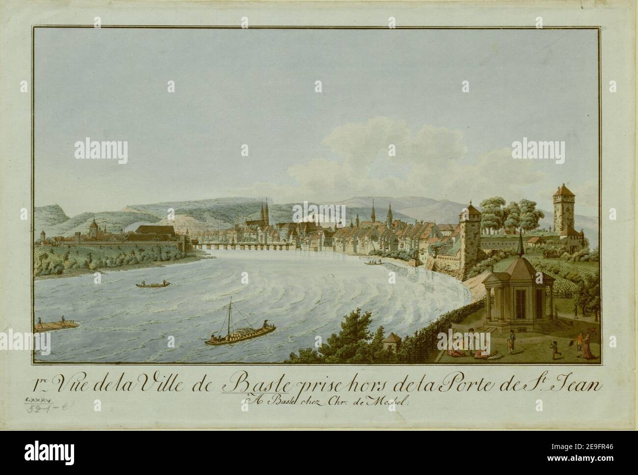 1re. Vue de la Ville de Basel Pry hors de la Porte de St. Jean. Autor Mechel, Christian von 85,52.1.e. Erscheinungsort: A Baslel Verlag: chez Chr. de Mechel, Erscheinungsdatum: [Zwischen 1790 und 1800] Artikeltyp: 1 Print Medium: Handkolorierte Radierung Maße: Platemark 27,8 x 41 cm, auf Blatt 28,3 x 41,9 cm ehemaliger Besitzer: George III., König von Großbritannien, 1738-1820 Stockfoto