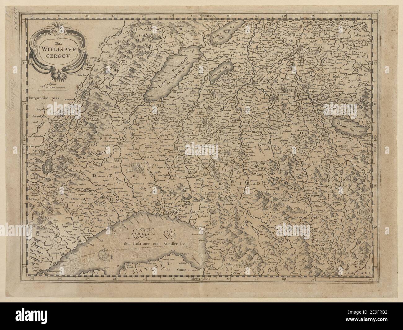 DAS WIFLISPVRGERGOV. Autor Mercator, Gerhard 85,71. Erscheinungsort: [Amsterdam] Verlag: [Henricus Hondius] Erscheinungsdatum: [1627-] Objekttyp: 1 Karte Medium: Kupferstich Maße: 35,0 x 47,6 cm Ex-Besitzer: George III, King of Great Britain, 1738-1820 Stockfoto