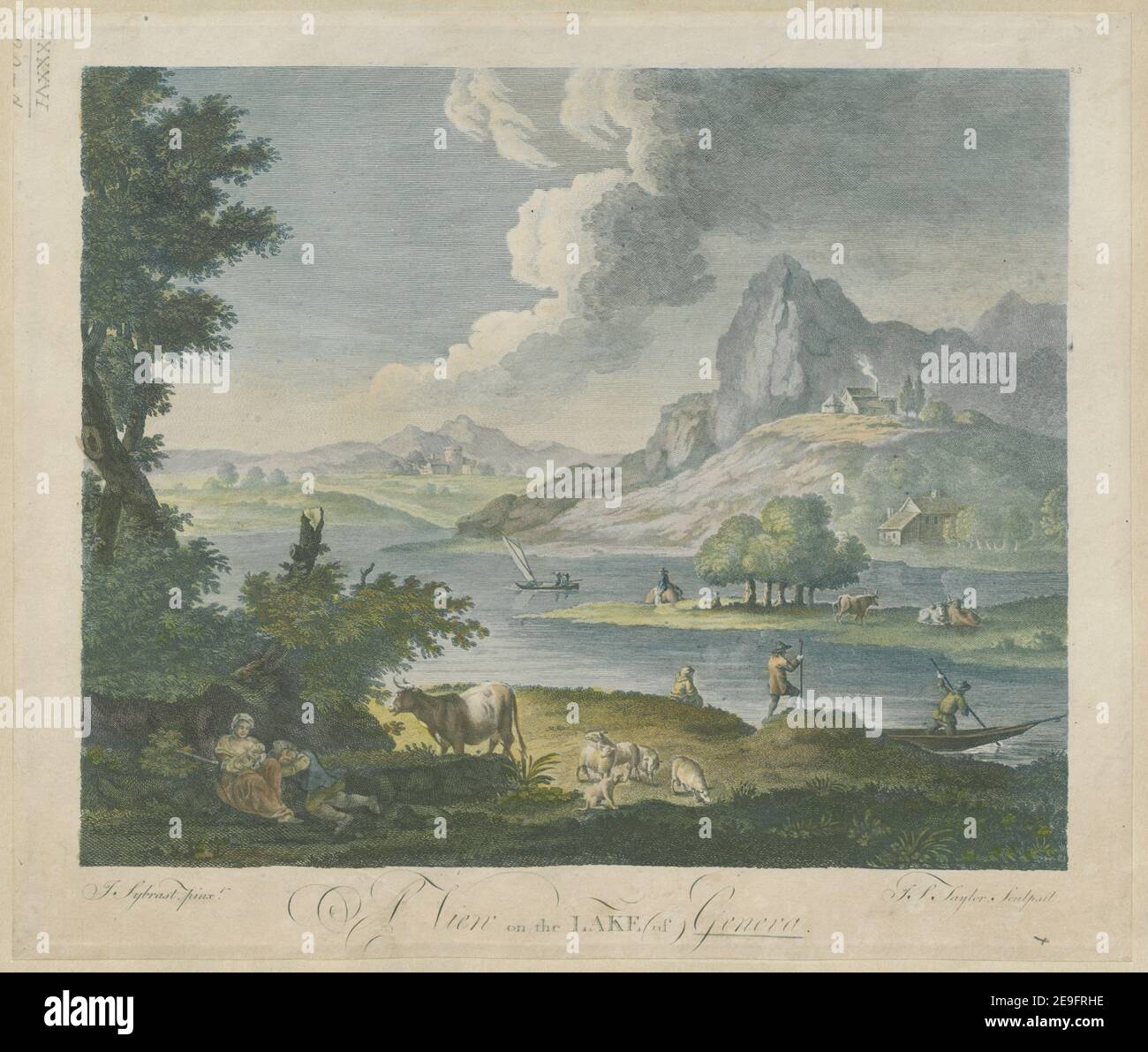 Ein Blick auf den GENFER SEE. Autor Taylor, J. S. 86,20.d. Erscheinungsort: [London] Verlag: [Verlag nicht identifiziert] Erscheinungsdatum: [Ca. 1740] Artikeltyp: 1 Print Medium: Handkolorierte Gravur und Radierung Maße: Blatt 26,7 x 31,8 cm (getrimmt unterhalb Platemark) ehemaliger Besitzer: George III., King of Great Britain, 1738-1820 Stockfoto