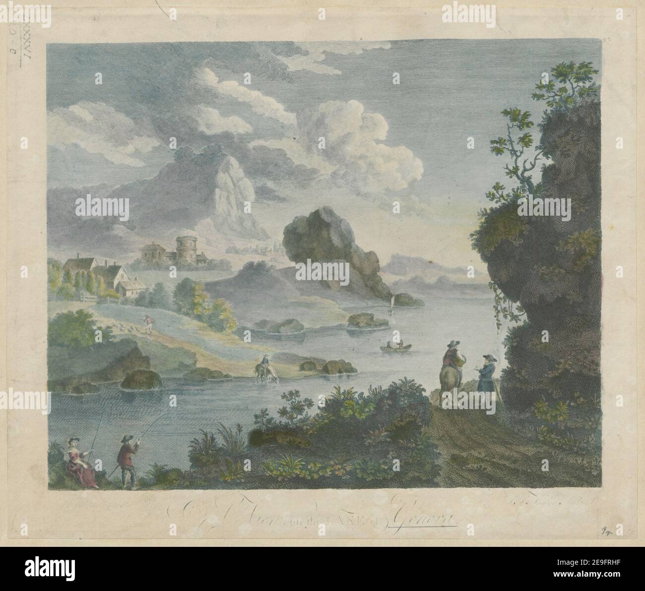 Ein Blick auf den GENFER SEE. Autor Taylor, J. S. 86,20.c. Erscheinungsort: [London] Verlag: [Verlag nicht identifiziert] Erscheinungsdatum: [Ca. 1735] Artikeltyp: 1 Print Medium: Handkolorierte Gravur und Radierung Maße: Blatt 26,9 x 32 cm (getrimmt unterhalb Platemark) ehemaliger Besitzer: George III., King of Great Britain, 1738-1820 Stockfoto