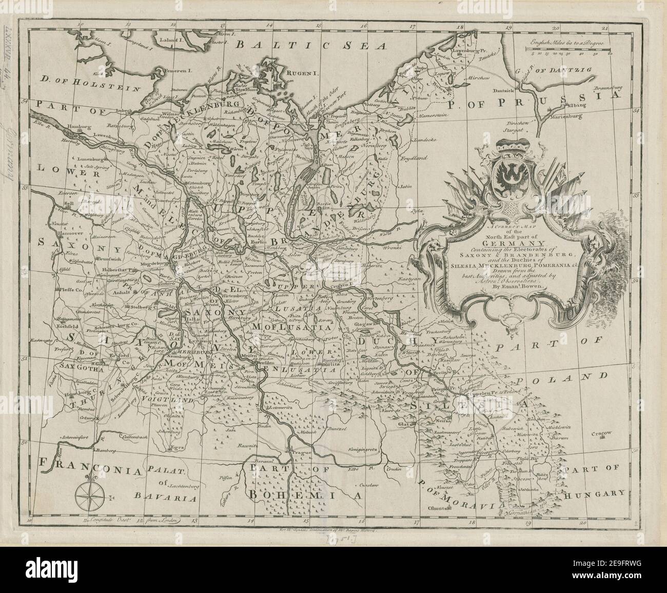 Eine KORREKTE KARTE des Nordostteils DEUTSCHLANDS. Autor Bowen, Emanuel 87,44.3. Erscheinungsort: [London] Verlag: [Gedruckt für John and Paul Knapton, at the Crown in Ludgate-Street, MDCCLI] Erscheinungsdatum: [1751.] Objekttyp: 1 Karte Medium: Kupferstich Maße: 33 x 41 cm ehemaliger Besitzer: George III, König von Großbritannien, 1738-1820 Stockfoto