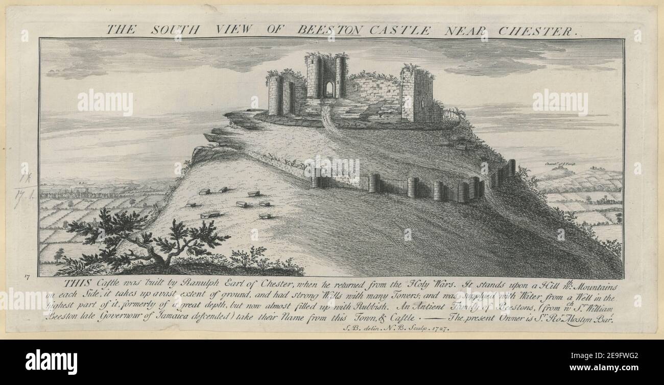 Die Südansicht von Beeston Castle in der Nähe von Chester. Autor Buck, Nathaniel 9,17.B. Erscheinungsort: [London] Verlag: [N , S Buck] Erscheinungsdatum: [1727] Objekttyp: 1 Druckmedium: Radierung und Gravur Maße: Platemark 18,5 x 37,0 cm. Ehemaliger Besitzer: George III., König von Großbritannien, 1738-1820 Stockfoto