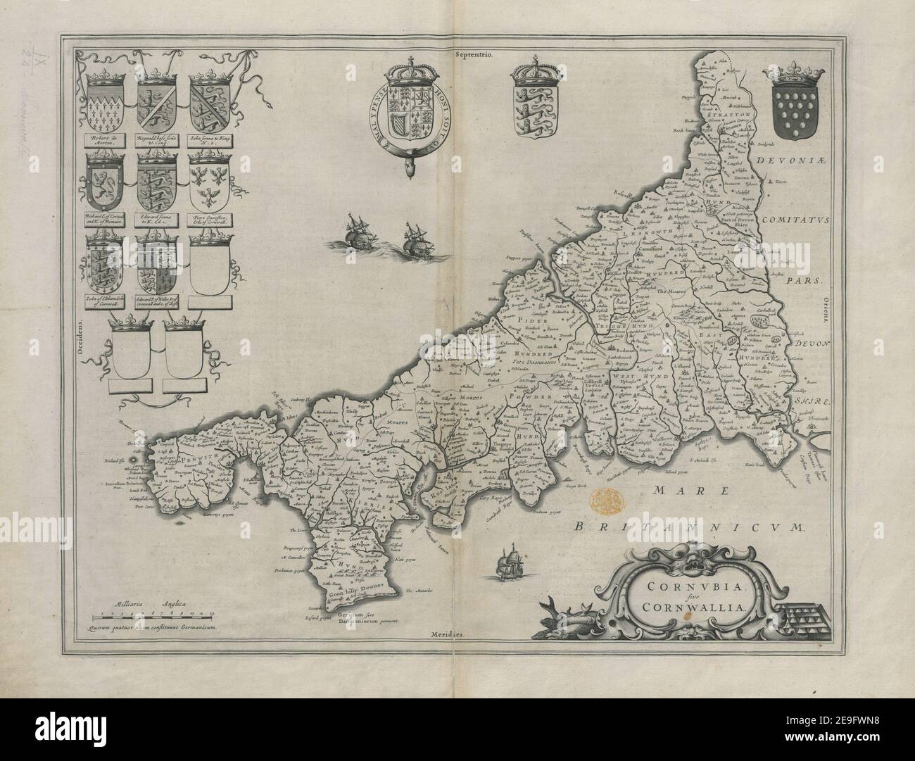 CORNVBIA sive CORNWALIA. Autor Blaeu, Joan 9,24. Erscheinungsort: [Amsterdam] Verlag: [Joan Blaeu,] Erscheinungsdatum: [1646.] Objekttyp: 1 Karte Maße: 39 x 50 cm ehemaliger Besitzer: George III., König von Großbritannien, 1738-1820 Stockfoto