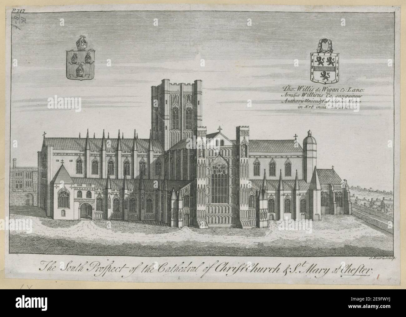 The South Prospect of the Cathedral of Christ Church & St. Mary at Chester Autor Harris, John 9,8.f. Erscheinungsort: [London] Verlag: [R. Gosling] Erscheinungsdatum: [1727 c.] Art des Artikels: 1 Druck Medium: Radierung und Gravur Maße: Blatt 19,3 x 27,4 cm [im Plattenmark beschnitten] ehemaliger Besitzer: George III., König von Großbritannien, 1738-1820 Stockfoto