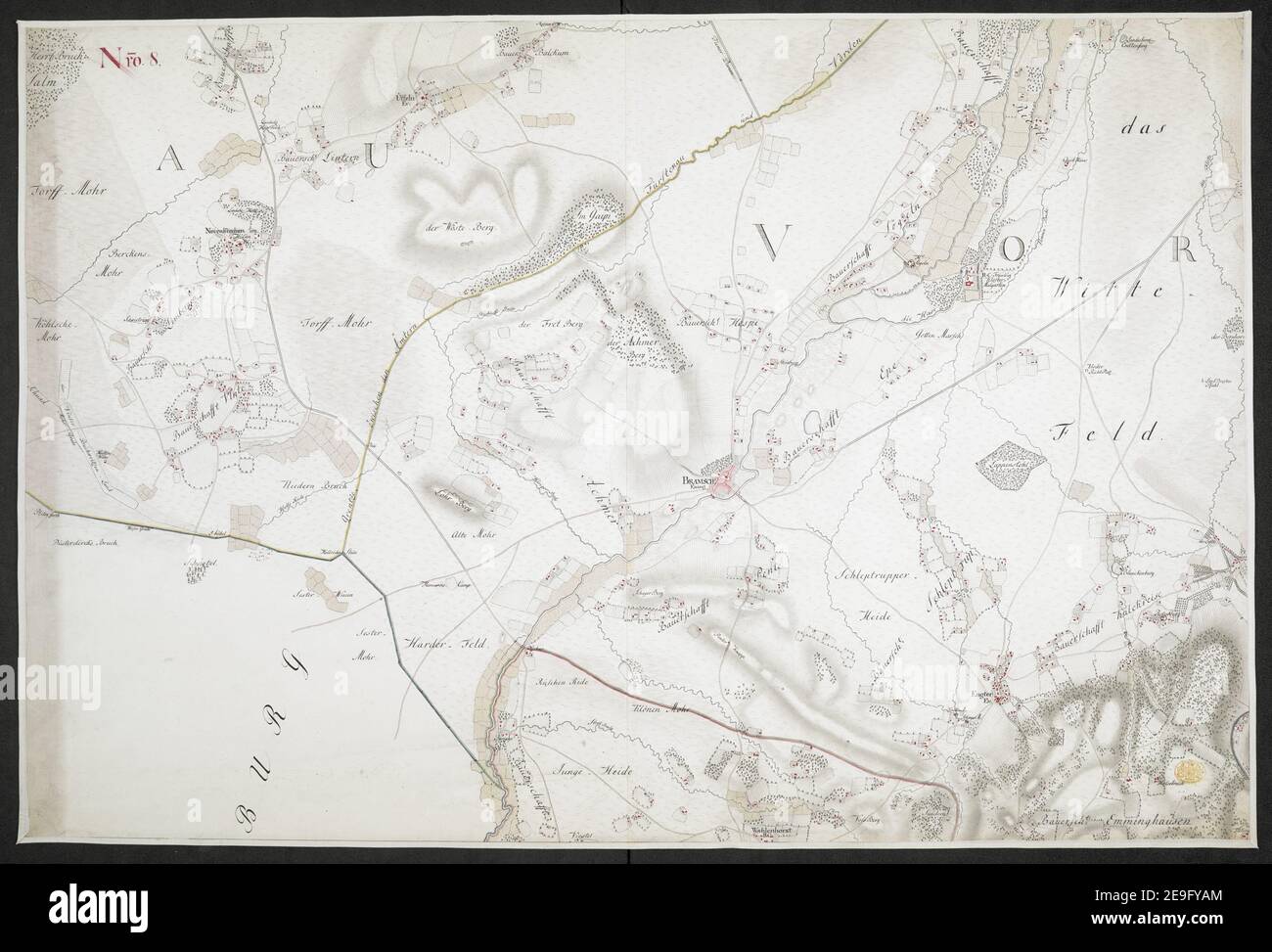Specielle Carte des HOCHSTIFFTS OSNABRUCK in XIX Planchen Autor Bussche-Haddenhausen, Georg Wilhelm von dem 91,67.1. Erscheinungsort: [OsnabruÃàck] Verlag: Von Georg Wilhelm von dem Bussche Obrist Lieutenant unter Hochstderoselben Regimente und Frantz Christian Benoit Capitaine Lieutenant bey dem Jahren 1765, 1766 und 1767, Erscheinungsdatum: [1767.] Objekttyp: 1 Karte auf 19 Blatt + Index Medium: Handschriftenstift und Tinte, Farbe Abmessungen: Bogengrößen variieren Alter Besitzer: George III, König von Großbritannien, 1738-1820 Stockfoto