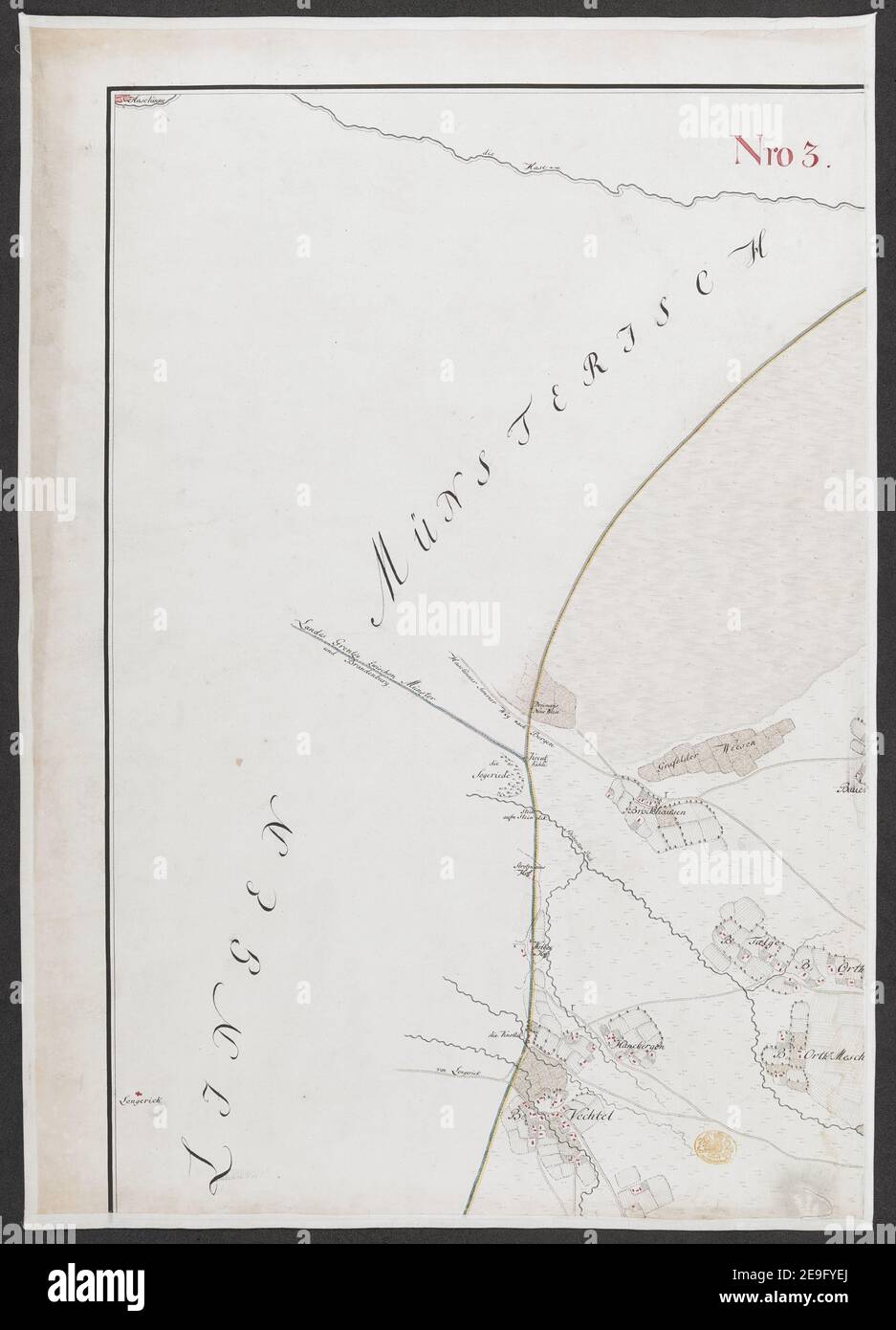 Specielle Carte des HOCHSTIFFTS OSNABRUCK in XIX Planchen Autor Bussche-Haddenhausen, Georg Wilhelm von dem 91,67.1. Erscheinungsort: [OsnabruÃàck] Verlag: Von Georg Wilhelm von dem Bussche Obrist Lieutenant unter Hochstderoselben Regimente und Frantz Christian Benoit Capitaine Lieutenant bey dem Jahren 1765, 1766 und 1767, Erscheinungsdatum: [1767.] Objekttyp: 1 Karte auf 19 Blatt + Index Medium: Handschriftenstift und Tinte, Farbe Abmessungen: Bogengrößen variieren Alter Besitzer: George III, König von Großbritannien, 1738-1820 Stockfoto