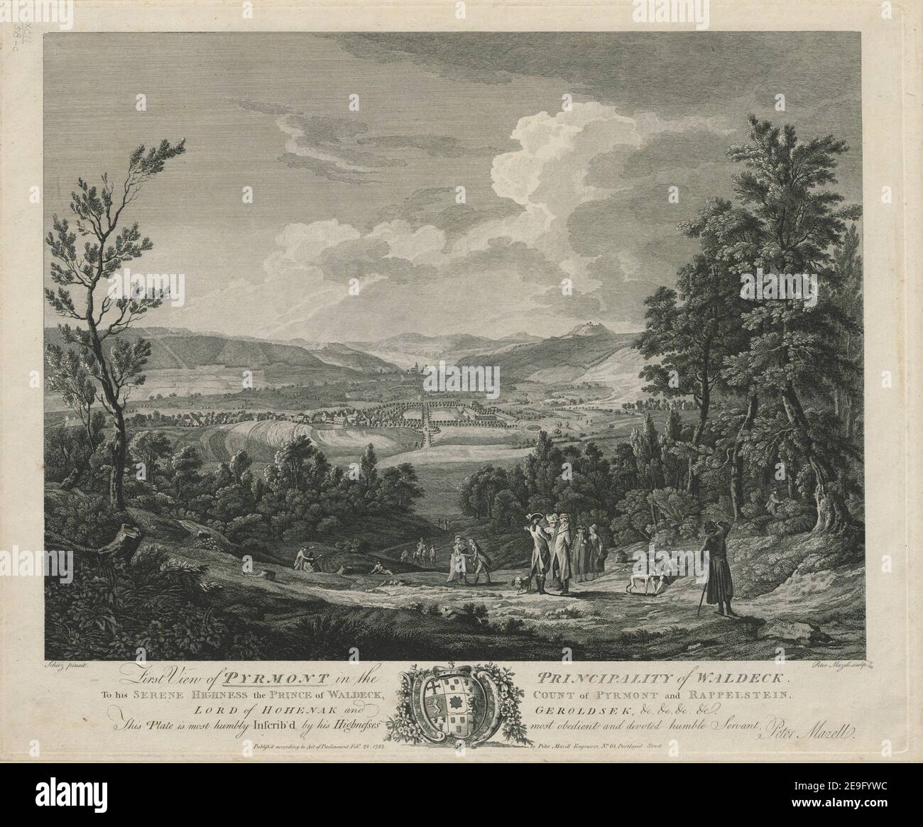 Erste Ansicht von PYRMONT im FÜRSTENTUM WALDECK Autor Mazell, Peter 92,58.c. Ort der Veröffentlichung: [London] Verlag: Veröffentlichung gemäß Gesetz des Parlaments Febr. 24. 1782 von Peter Mazell Engraver, Nr. 64, Portland Street, Erscheinungsdatum: [Februar 24 1782] Objekttyp: 1 Druckmedium: Radierung und Gravur Maße: Plattenmark 37,8 x 46 cm, auf Blatt 38,5 x 47 cm ehemaliger Besitzer: George III., König von Großbritannien, 1738-1820 Stockfoto
