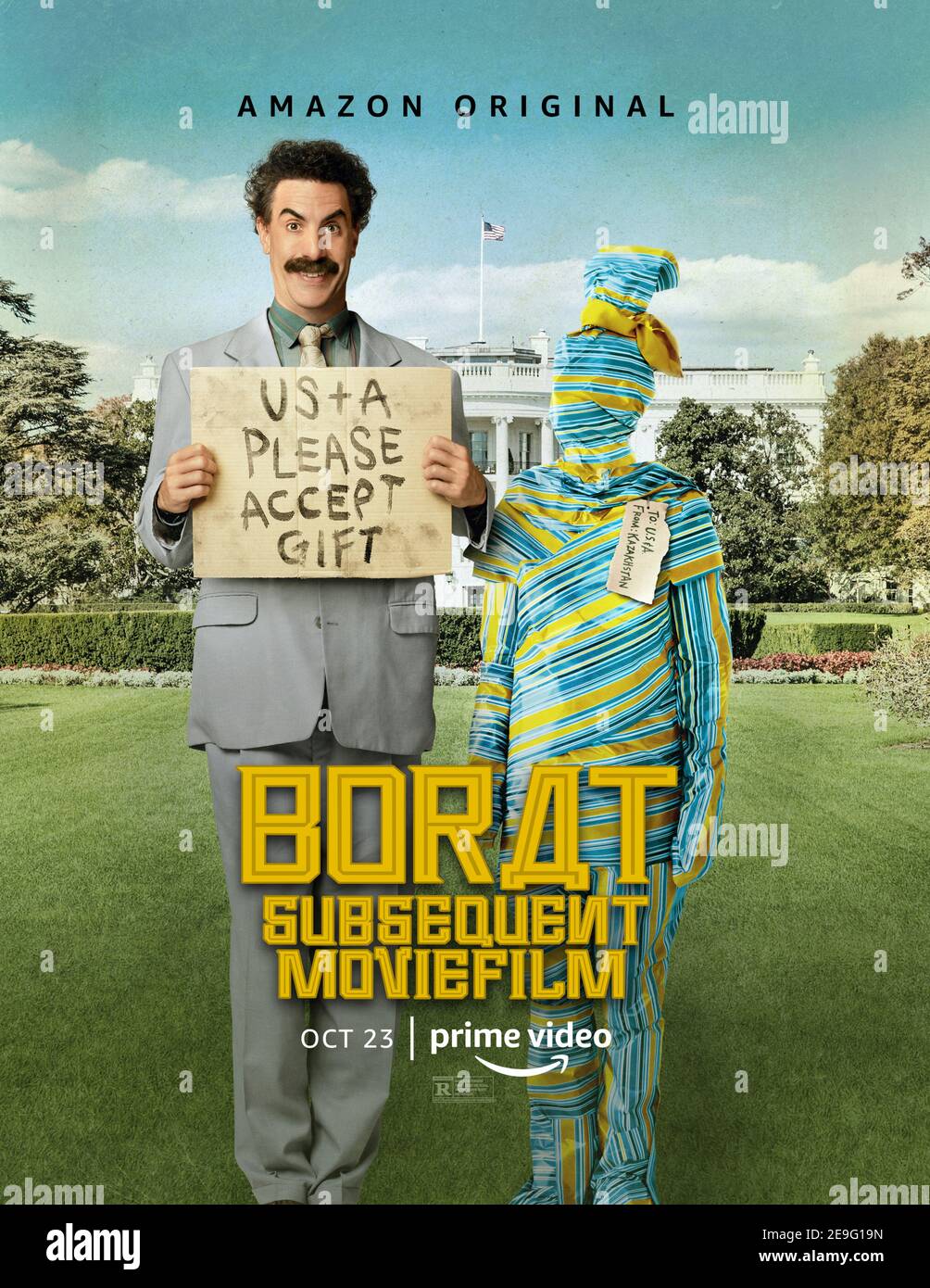 Borat nachfolgende Moviefilm (2020) Regie Jason Woliner mit Sacha Baron Cohen, Maria Bakalova und Tom Hanks. Die weiteren Abenteuer eines kasachischen Fernsehjournalisten Borat in den Vereinigten Staaten. Stockfoto