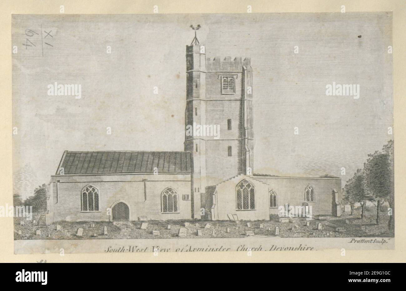 Südwest Blick auf Axminster Church, Devonshire. Autor Pratent, Thomas 11,64. Erscheinungsort: [England] Verlag: [Gentleman's Magazine] Erscheinungsdatum: [1792] Objekttyp: 1 Druckmedium: Radierung Maße: Blatt 10 x 16 cm. Ehemaliger Besitzer: George III., König von Großbritannien, 1738-1820 Stockfoto