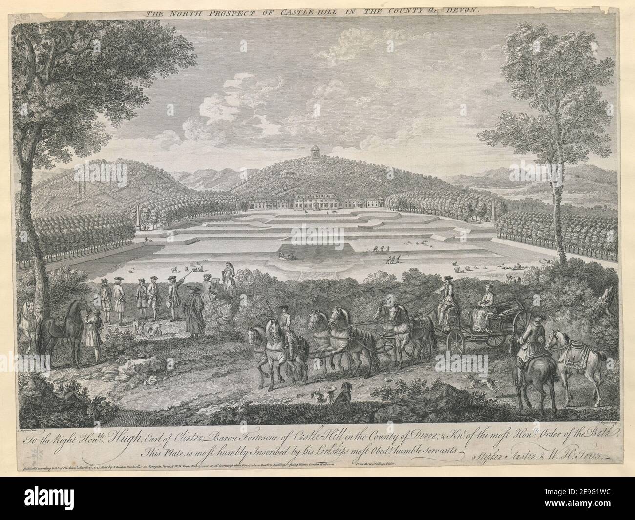 DER NORDEN AUSSICHT AUF BURG HÜGEL IN DER GRAFSCHAFT DEVON Autor Rigaud, Jacques 11,96.a. Ort der Veröffentlichung: [London] Verlag: Publish'd gem. Act of Parlimt März 25th 1747, verkauft von S Austen Bookseller in Newgate Street , W.H. Toms engraver at Mr Courtney's Three Doors above Bartletts Buildings facing Hatton Garden Holborn., Erscheinungsdatum: [März 25 1747] Objekttyp: 1 Druckmedium: Radierung und Gravur Maße: Blatt 36,6 x 49 cm ehemaliger Besitzer: George III., König von Großbritannien, 1738-1820 Stockfoto