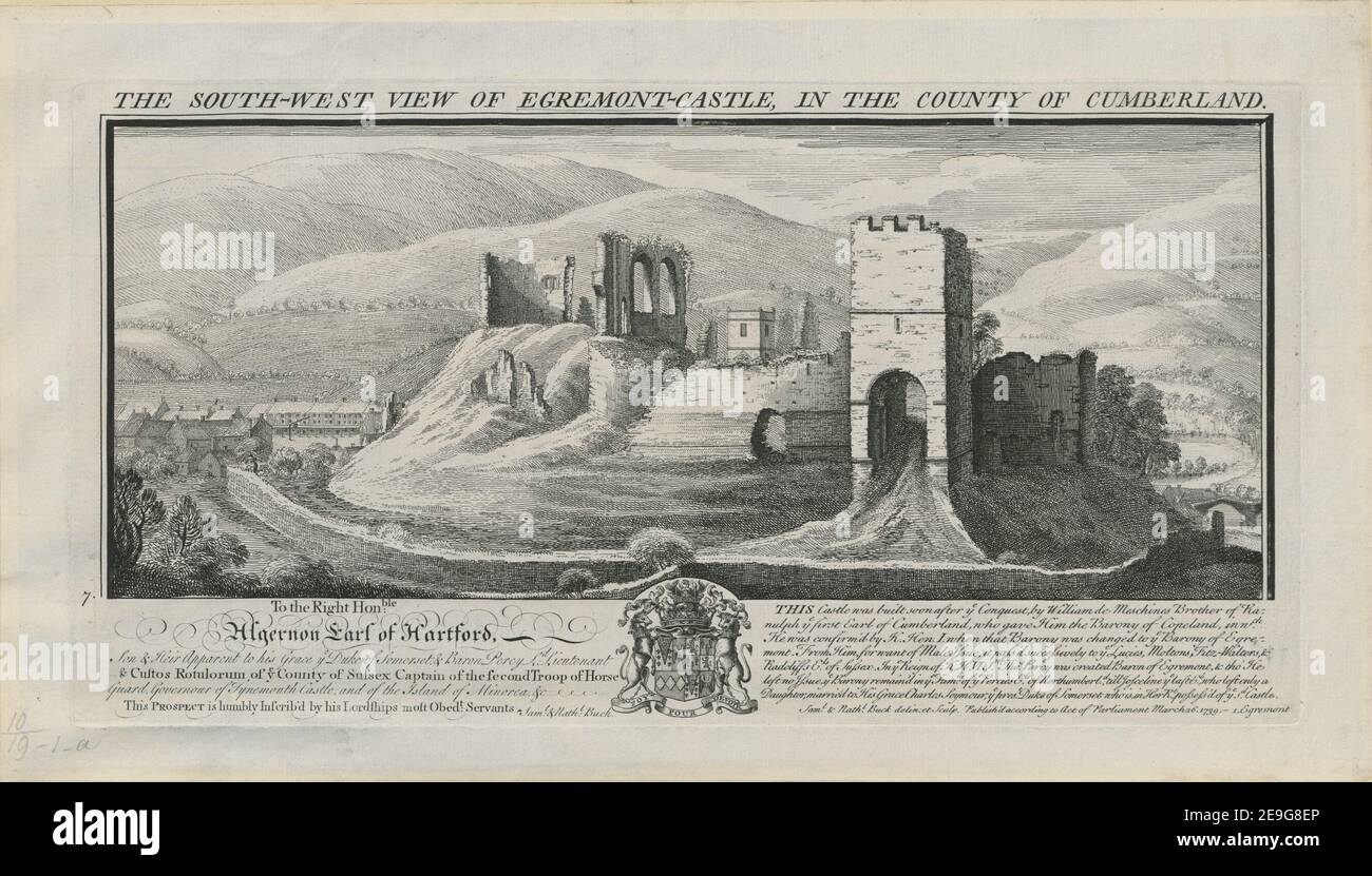 DIE SÜDWESTANSICHT VON EGREMONT CASTLE, IN DER GRAFSCHAFT CUMBERLAND. Autor Buck, Samuel 10,19.1.a. Ort der Veröffentlichung: [London] Verlag: Veröffentlichung gemäß Gesetz des Parlaments Erscheinungsdatum: März 26. 1739. Objekttyp: 1 Druckmedium: Radierung und Gravur Maße: Plattenmark 19,3 x 37,1 cm, auf Blatt 23,5 x 41. 6 cm. Ehemaliger Besitzer: George III., König von Großbritannien, 1738-1820 Stockfoto