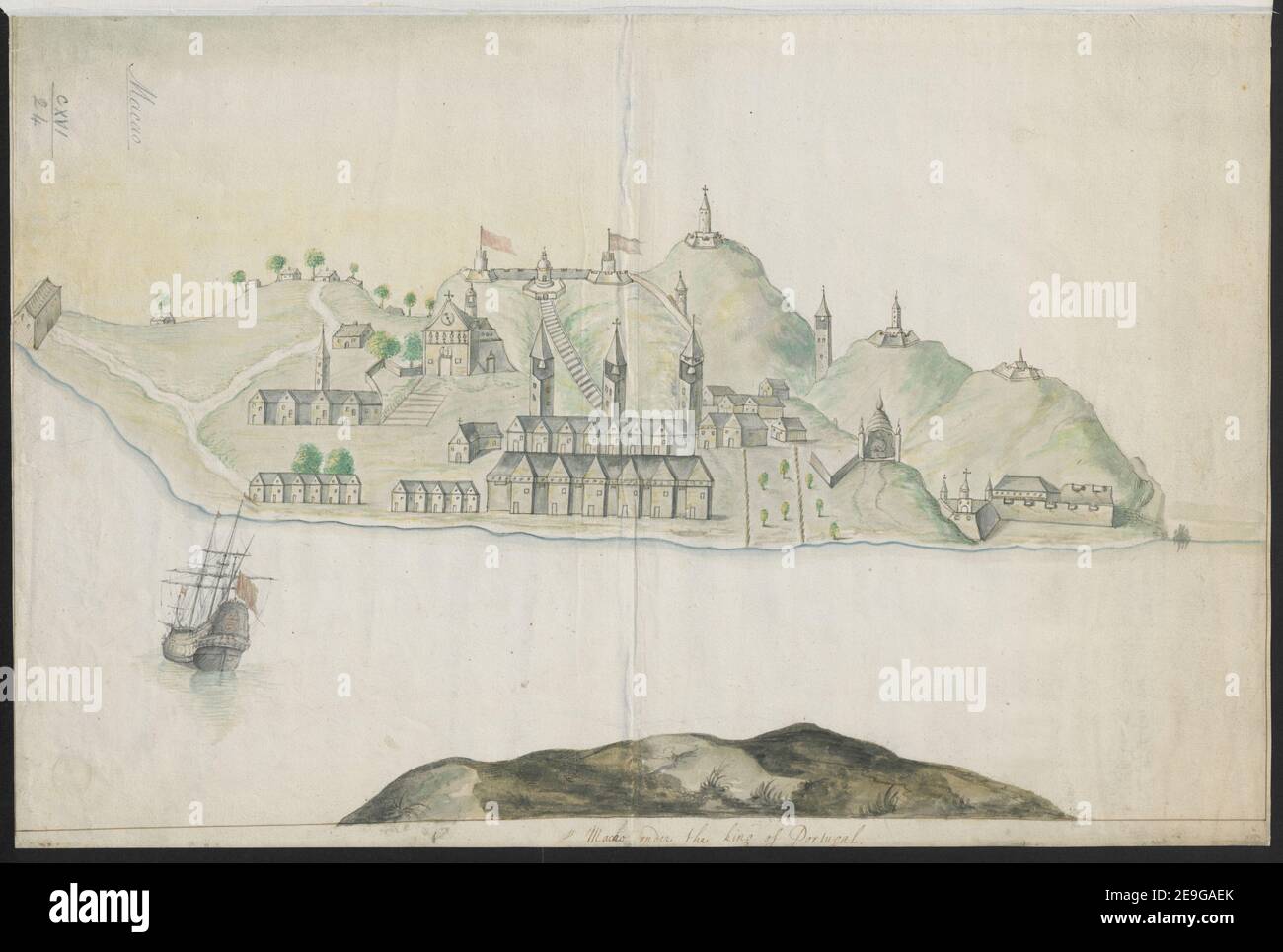 Macau unter dem König von Portugal. Bildinformation: Titel: Macao unter dem König von Portugal. 116,24. Erscheinungsdatum: [Zwischen 1650 und 1750] Objekttyp: 1 Zeichnung Medium: Tusche und Aquarell Maße: Blatt 37,8 x 56,7 cm ehemaliger Besitzer: George III., König von Großbritannien, 1738-1820 Stockfoto