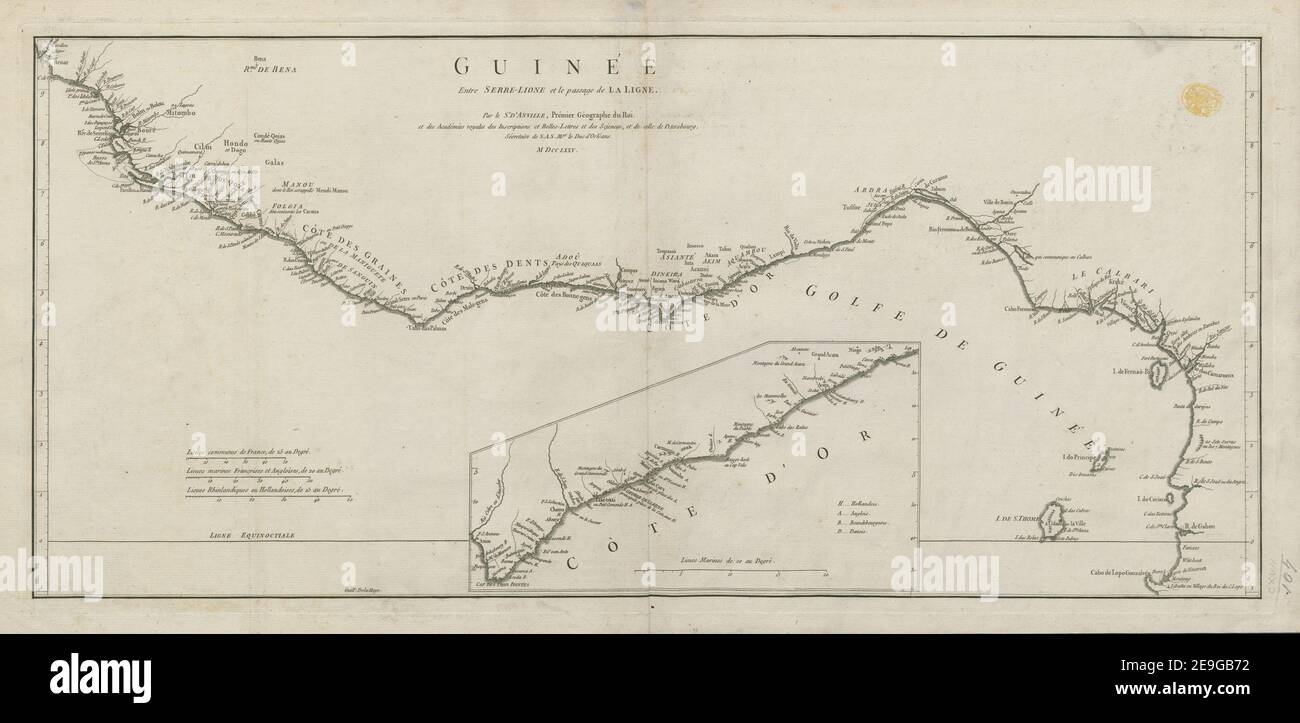 GUINEÃÅE Entre SERRE LIONE et le Passage de LA LIGNE. Autor Anville, Jean Baptiste Bourguignon d' 117,107. Erscheinungsort: Paris Verlag: [Jean Baptiste Bourguignon d‚ÄôAnville] Erscheinungsdatum: [1775.] Objekttyp: 1 Karte Maße: 30 x 66 cm ehemaliger Besitzer: George III., König von Großbritannien, 1738-1820 Stockfoto
