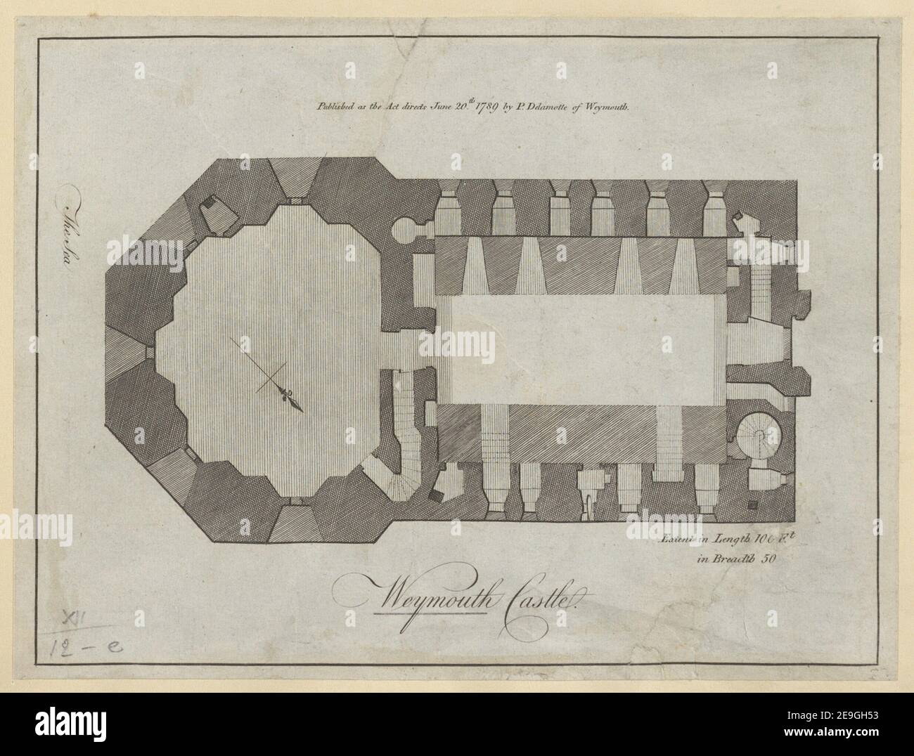 Weymouth Castle. Autor Delamotte, Peter 12,12.e. Ort der Veröffentlichung: Weymouth Verlag: Veröffentlicht wie das Gesetz leitet 20. Juni 1789 von P. Delamotte von Weymouth, Datum der Veröffentlichung: [1789.] Objekttyp: 1 Karte Maße: 15 x 20 cm ehemaliger Besitzer: George III., König von Großbritannien, 1738-1820 Stockfoto