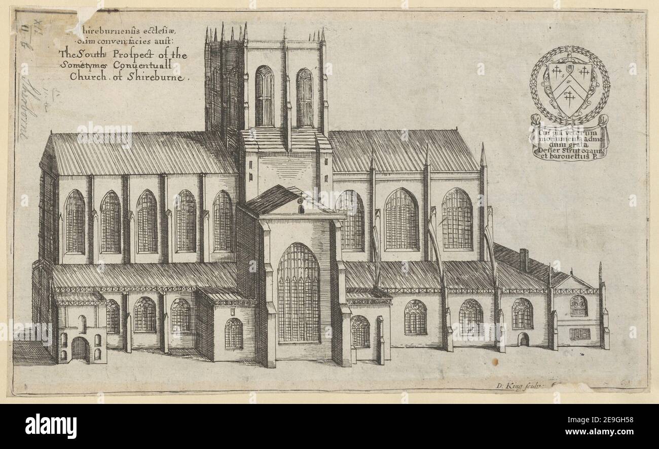 Shireburnensis ecclesiae, olim conven: Facies aust Autor King, Daniel 12,11.B. Erscheinungsort: [London] Verlag: [Verlag nicht identifiziert] Erscheinungsdatum: [1656] Objekttyp: 1 Print Medium: Radierung Abmessungen: Blatt 17,3 x 29 cm. Ehemaliger Besitzer: George III., König von Großbritannien, 1738-1820 Stockfoto