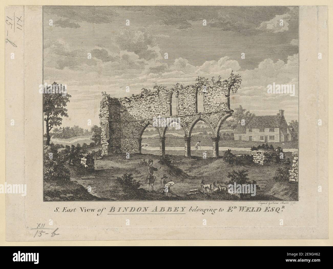 S. Ostansicht der Abtei BINDON gehört zu ED WELD ESQR. Autor Basire, James 12,15.B. Erscheinungsort: [England] Verlag: [Verlag nicht identifiziert] Erscheinungsdatum: [1773] Objekttyp: 1 Print Medium: Radierung und Gravur Maße: Blatt 19 x 26 cm Ex-Besitzer: George III., King of Great Britain, 1738-1820 Stockfoto