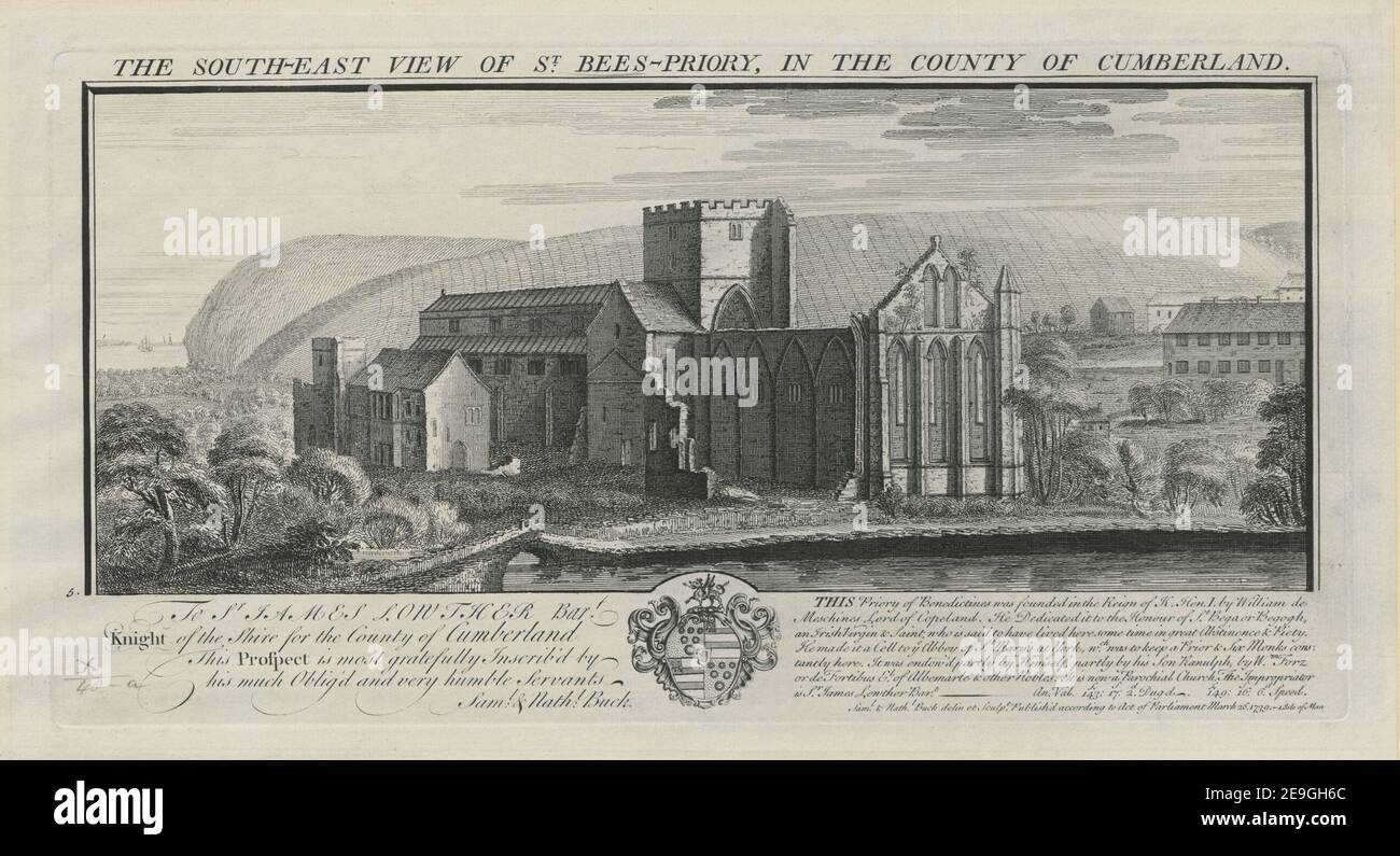 DIE SÜDOST-ANSICHT VON ST. BEES PRIORY, IN DER GRAFSCHAFT CUMBERLAND. Autor Buck, Samuel 10,48.a. Ort der Veröffentlichung: [London] Verlag: Veröffentlichung gemäß Gesetz des Parlaments Erscheinungsdatum: März 26. 1739 Artikelnummer: 1 Druckmedium: Radierung und Gravur Maße: Plattenmark 19,2 x 36,9 cm, auf Blatt 21,9 x 40 cm. Ehemaliger Besitzer: George III., König von Großbritannien, 1738-1820 Stockfoto