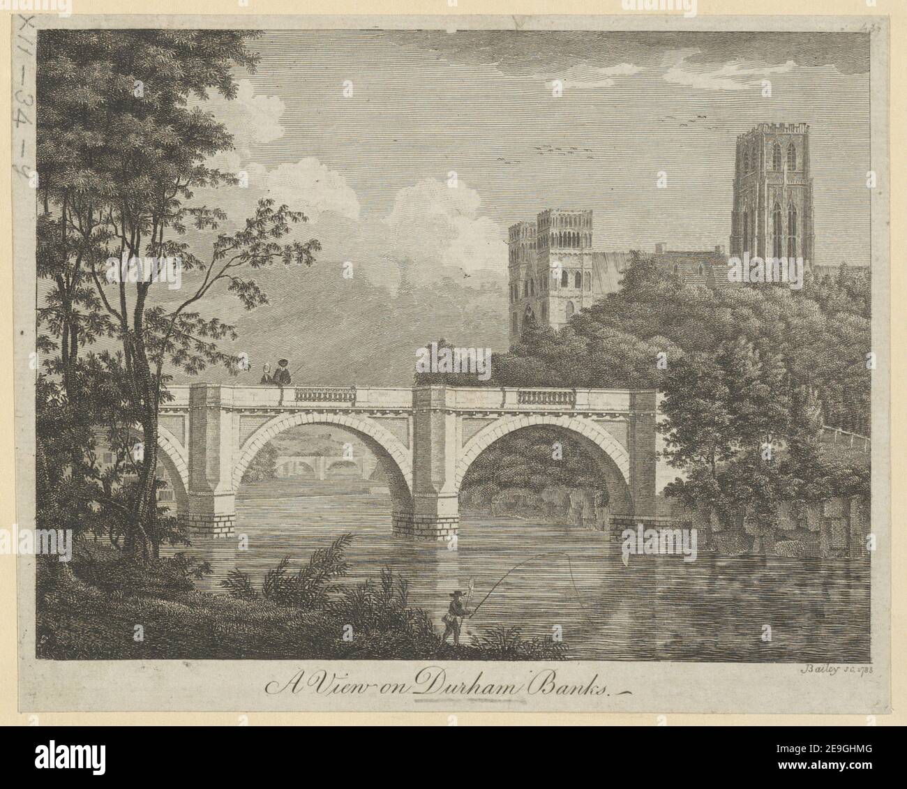 Ein Blick auf Durham Banks Autor Bailey, James 12,34.y. Erscheinungsort: [Newcastle , London] Verlag: [S. Hodgson; , Herren: Robinsons]., Erscheinungsdatum: [1785] Objekttyp: 1 Druckmedium: Radierung Maße: Blatt 15,2 x 19,0 cm [getrimmt in Plattenmark] ehemaliger Besitzer: George III., König von Großbritannien, 1738-1820 Stockfoto