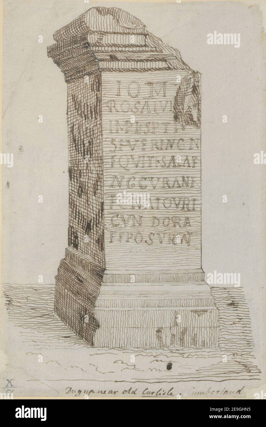 Gegraben in der Nähe von Old Carlisle, Cumberland. Visual Material information: Titel: Dug up near Old Carlisle, Cumberland. 10,51. Erscheinungsdatum: [Ca. 1760-1780] Objekttyp: 1 Zeichnung Medium: Braune Tinte Maße: Blatt 20,4 x 14 cm. Ehemaliger Besitzer: George III., König von Großbritannien, 1738-1820 Stockfoto