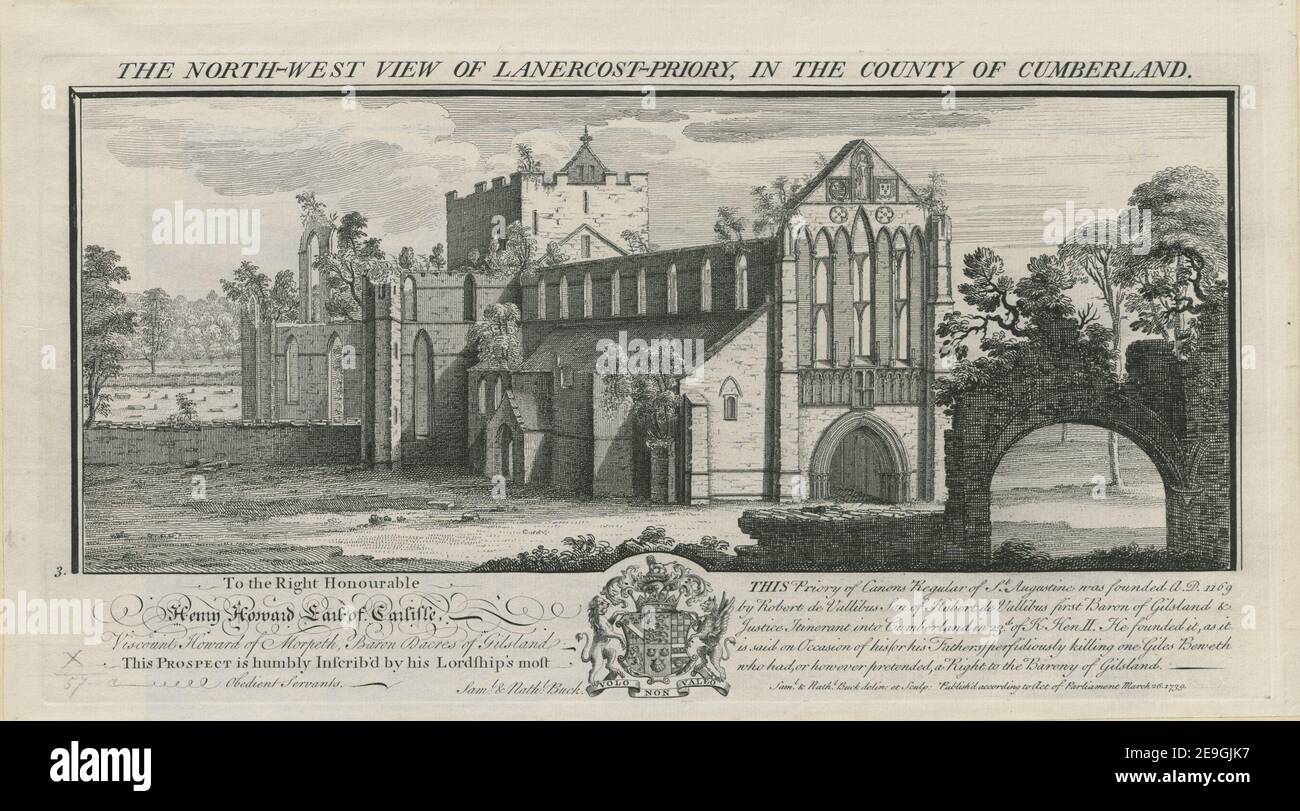 NORDWEST-ANSICHT VON LANERCOST PRIORY, IN DER GRAFSCHAFT CUMBERLAND. Autor Buck, Samuel 10,57.a. Ort der Veröffentlichung: [London] Verlag: Veröffentlichung gemäß Gesetz des Parlaments Erscheinungsdatum: März 26. 1739. Art des Artikels: 1 Druck Medium: Radierung und Gravur Maße: Plattenmark 19,4 x 37,0 cm, auf Blatt 21,7 x 39,2 cm. Ehemaliger Besitzer: George III., König von Großbritannien, 1738-1820 Stockfoto