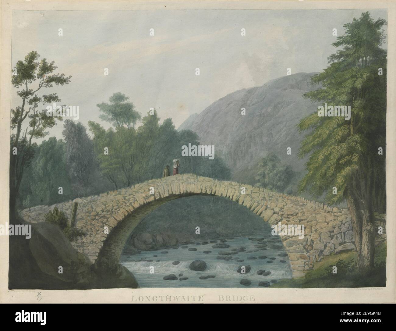 LONGTHWAITE-BRÜCKE. Autor Thornton, John 10,59. Erscheinungsort: [England] Verlag: [Verlag nicht identifiziert] Erscheinungsdatum: [Ca. 1790-1808] Artikeltyp: 1 Print Medium: Aquatinta und Radierung mit Handkolorierung Maße: Blatt 31,7 x 42,3 cm ehemaliger Besitzer: George III., King of Great Britain, 1738-1820 Stockfoto