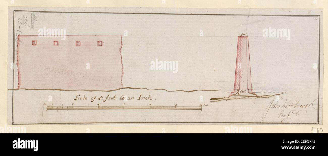 Ein Plan und Abschnitt der Bastion in Fort Frederick, Albany Autor MontreÃÅsor, John 121,45.1.B. Ort der Veröffentlichung: [Albany?] Verlag: John MontreÃÅsor eng.r, Erscheinungsdatum: [Ca. 1757.] Objekttyp: 1 Karte Medium: Handschriftenstift und Tinte mit Aquarell Maße: 11 x 30 cm ehemaliger Besitzer: George III, König von Großbritannien, 1738-1820 Stockfoto