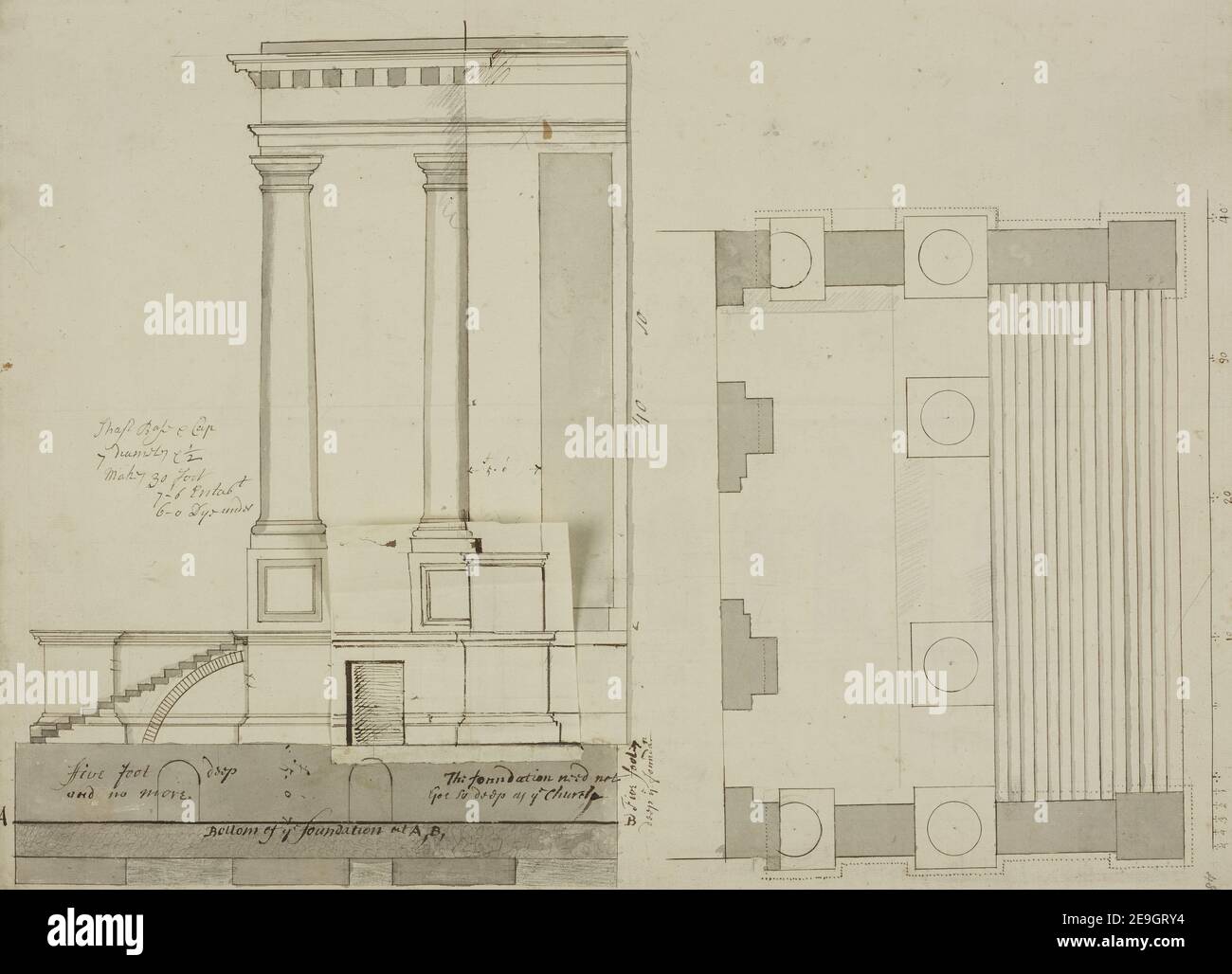 Plan der Veranda Christi Kirche, Spitalfields . Autor Hawksmoor, Nicholas 124 Supp. Erscheinungsdatum: [Ca. 1714-1720] Objekttyp: 1 Zeichnung Medium: Stift mit schwarzer und brauner Tinte und monochromer Wäsche Maße: Blatt 40,4 x 55,8 cm ehemaliger Besitzer: George III, König von Großbritannien, 1738-1820 Stockfoto