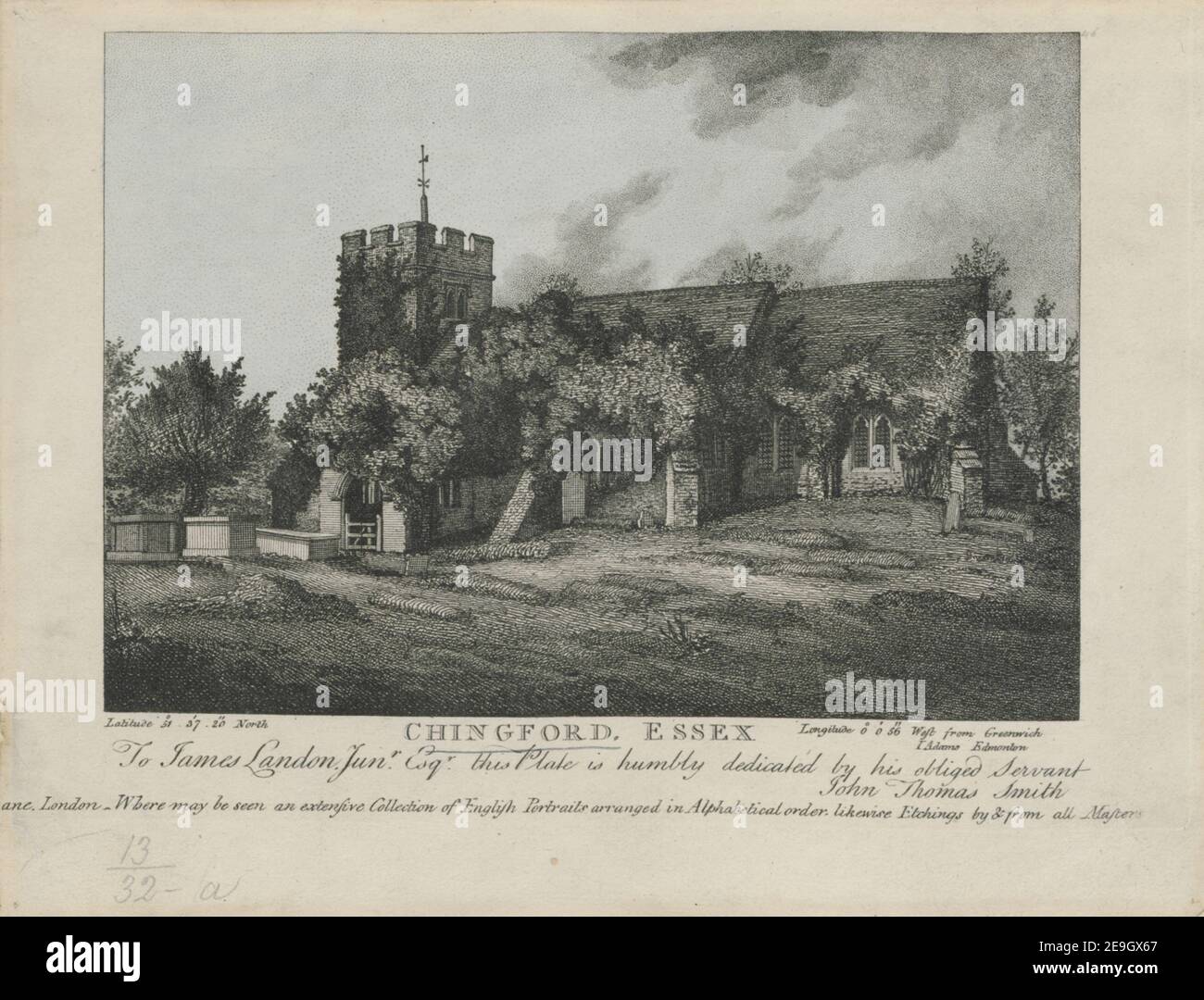 CHINGFORD ESSEX Autor Smith, John Thomas 13,32.a. Erscheinungsort: [London] Verlag: [Drawn , Etch'd von I. T. Smith , Pubd. 5. April 1793 von Nathl. Smith Ancient Printseller Rembrandts Head Gt. Mays Buildings, St. Martins Lane, London - wo zu sehen ist eine umfangreiche Sammlung englischer Portraits in alphabetischer Reihenfolge, ebenfalls Radierungen von , von allen Meistern] Erscheinungsdatum: [April 5 1793] Objekttyp: 1 Druckmedium: Radierung mit Handkolorierung Maße: Blatt 19,8 x 24,9 cm Alteigner: Georg III., König von Großbritannien, 1738 Stockfoto