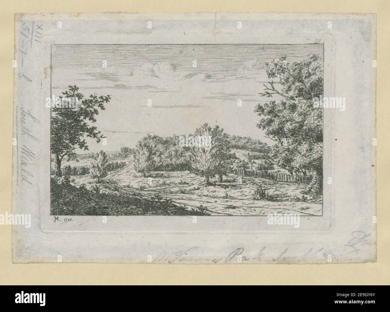 Blick in Mr. Tower's Park bei South Weald. J.C.H. 1795. Karteninformationen: Titel: [Blick in Mr. Tower's Park bei South Weald.] J.C.H. 1795. 13,51.1.B. Datum der Veröffentlichung: 1795. Maße: 143 x 91 mm ehemaliger Besitzer: George III, König von Großbritannien, 1738-1820 Stockfoto