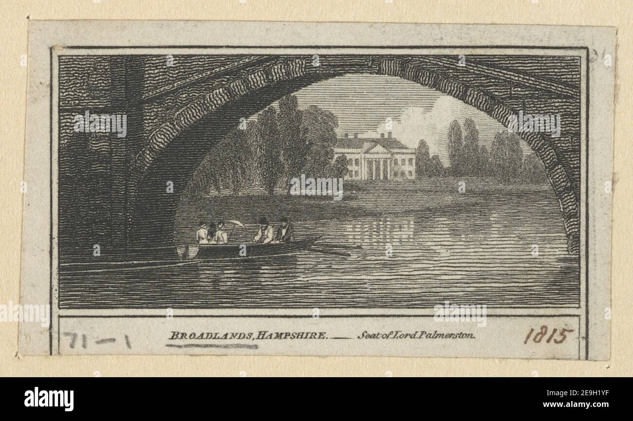 Broadlands, Hampshire Visual Materialinformationen: Titel: Broadlands, Hampshire ; 14,71.1. Ort der Veröffentlichung: [London] Verlag: [W. Peacock]., Erscheinungsdatum: [1815] Objekttyp: 1 Druckmedium: Radierung Maße: Blatt 3,8 x 6,7 cm [getrimmt innerhalb Plattenmark]. Ehemaliger Besitzer: George III., König von Großbritannien, 1738-1820 Stockfoto