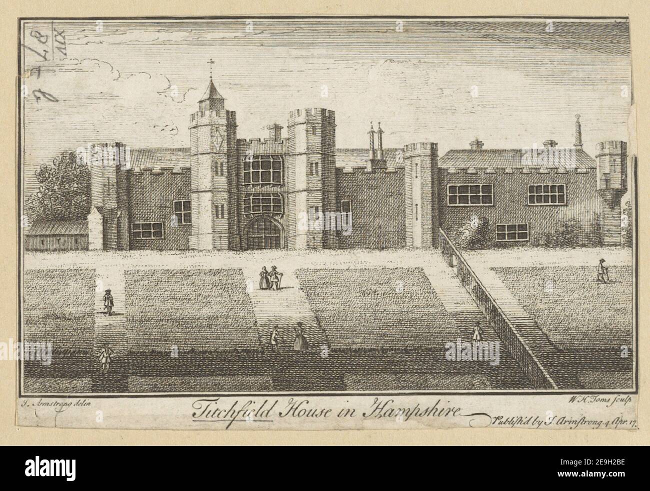 Titchfield House in Hampshire. Autor Toms, W. H. 14,87.B. Erscheinungsort: [London] Verlag: Verlag J. Armstrong. 4. April, Erscheinungsdatum: 17[36] Objekttyp: 1 Druckmedium: Radierung Maße: Blatt 9,5 x 14,3 cm [getrimmt innerhalb Platemark]. Ehemaliger Besitzer: George III., König von Großbritannien, 1738-1820 Stockfoto