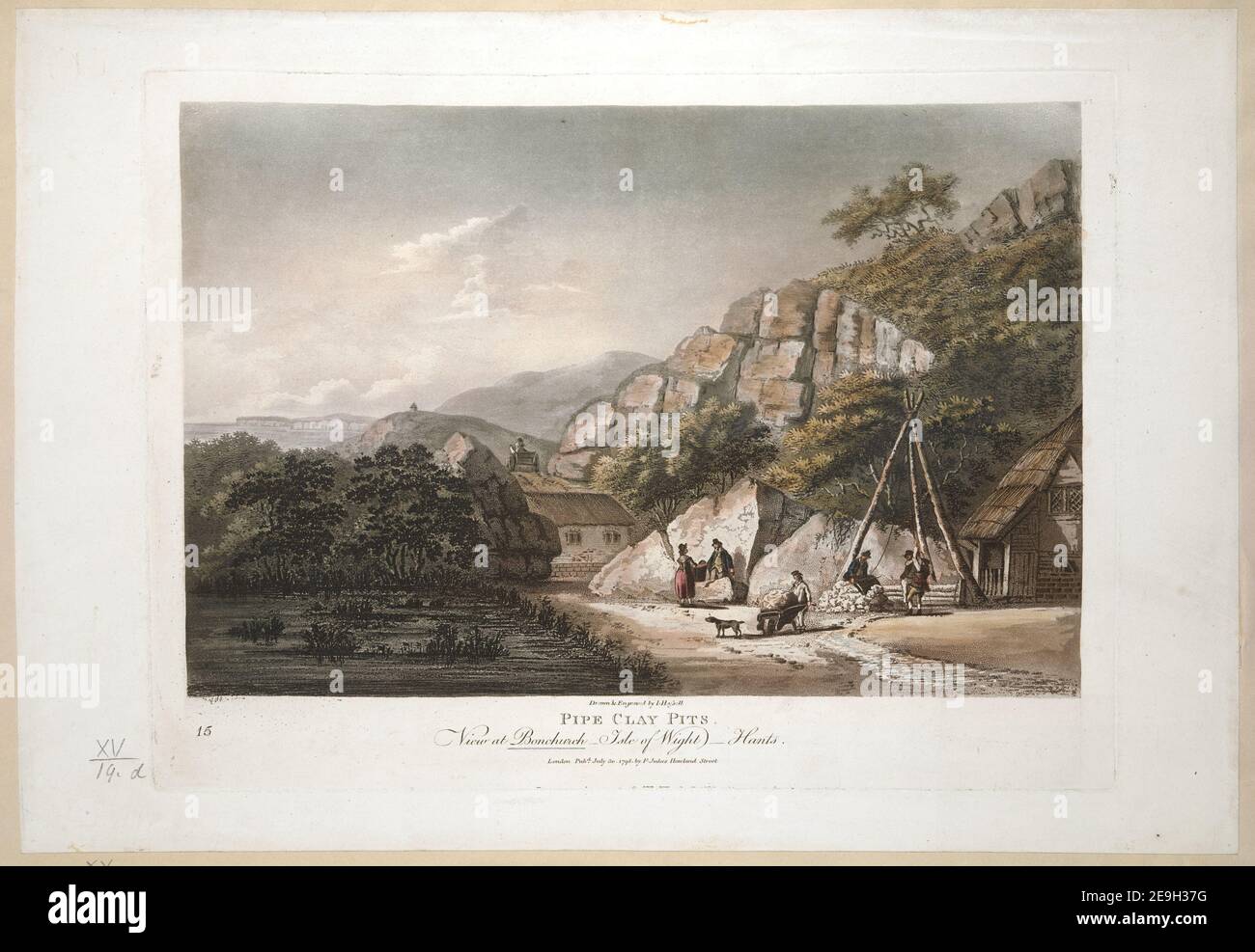 PIPE CLAY PITS Autor Hassell, J. 15,19.d. Erscheinungsort: London Verlag: Pubd July 30 1798 by F. Jukes, Howland Street., Erscheinungsdatum: [Juli 30 1798] Artikeltyp: 1 Print Medium: Aquatinta und Radierung mit Handkolorierung Maße: Platemark 24,8 x 34,8 cm, auf Blatt 29,4 x 44 cm Alter Besitzer: Georg III., König von Großbritannien, 1738-1820 Stockfoto