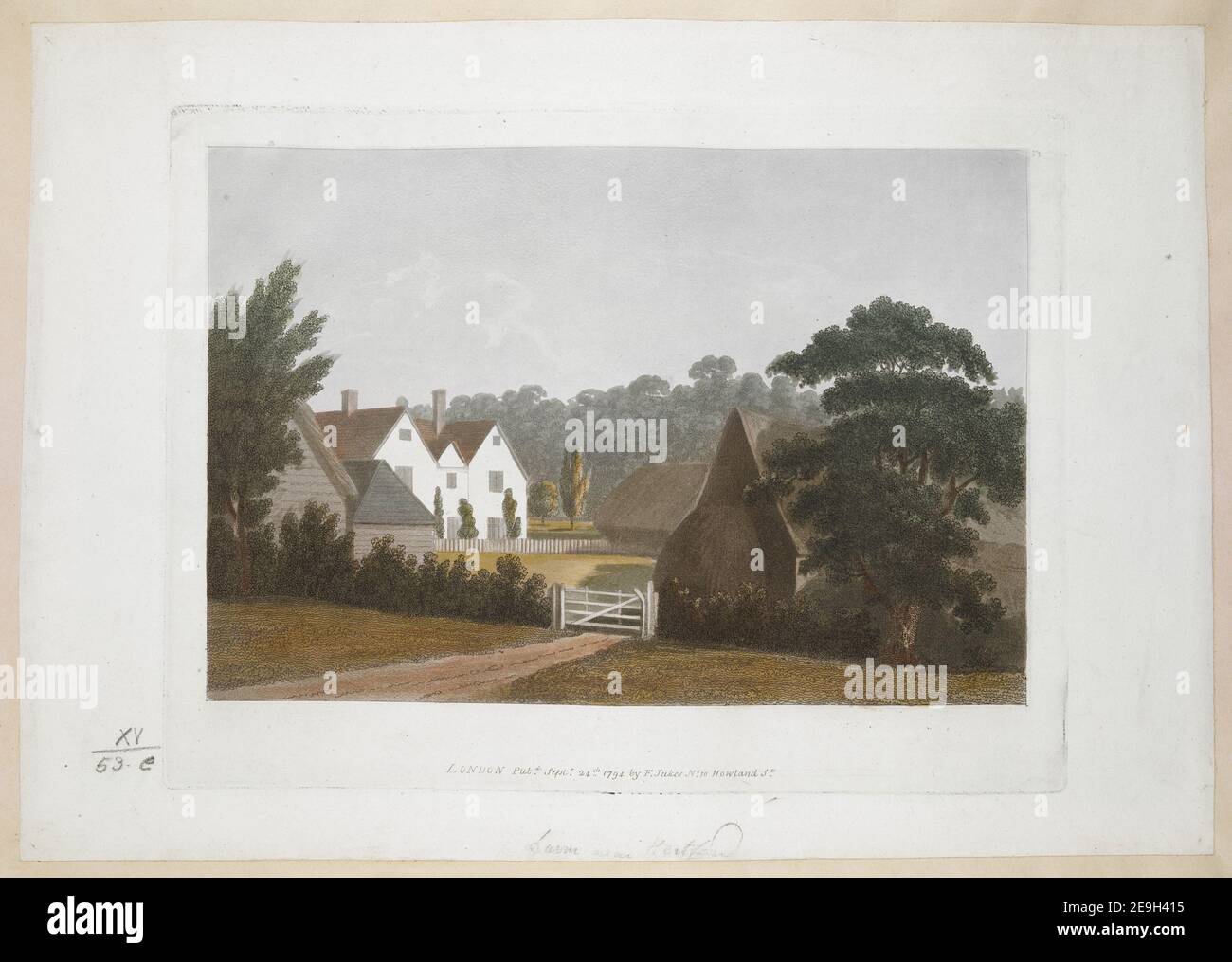 Aus der Nähe von Hertford. Autor Jukes, Francis 15,53.e. Erscheinungsort: LONDON Verlag: Pubd Septr 24th 1794 by F. Jukes No10 Howland Street., Erscheinungsdatum: [September 24 1794] Artikeltyp: 1 Druckmedium: Aquatinta und Radierung mit Handkolorierung Maße: Platemark 19,8 x 26 cm, auf Blatt 24,2 x 34,5 cm Alter Besitzer: Georg III., König von Großbritannien, 1738-1820 Stockfoto