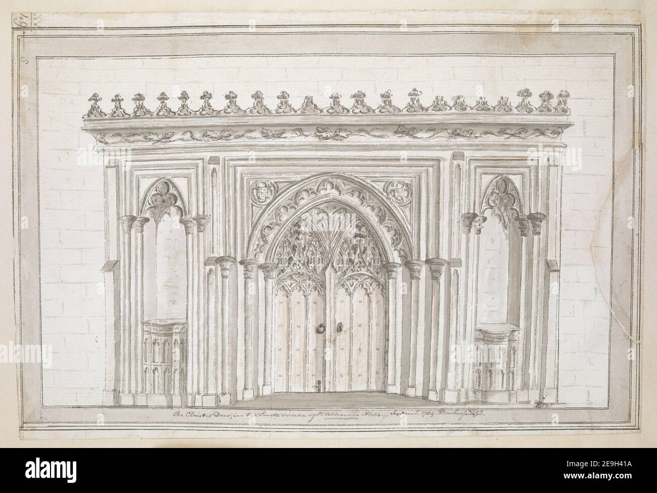 Das Kreuzgang in der Südwand der Abtei St. Alban, September 1789 Autor Baskerfeild, Thomas 15,49.s. Datum der Veröffentlichung: September 1789. Art des Artikels: 1 Zeichnung Medium: Feder und schwarze Tinte mit brauner und monochromer Wäsche Maße: Blatt 18 x 26,5 cm ehemaliger Besitzer: George III, König von Großbritannien, 1738-1820 Stockfoto