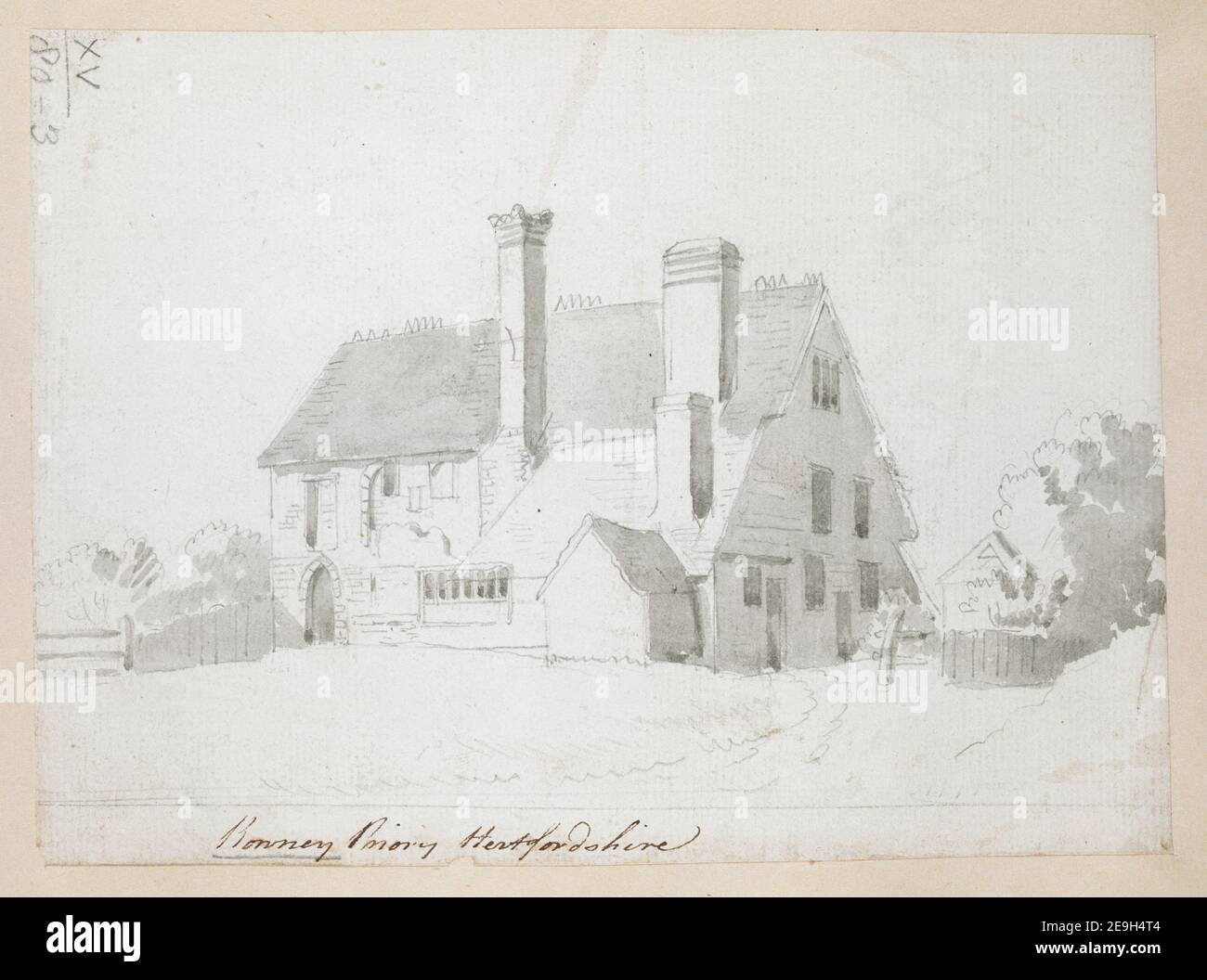 Rowney Priory Hertfordshire. Visual Material information: Titel: Rowney Priory Hertfordshire. 15,80.3. Erscheinungsdatum: [Ca. 1740-1780] Objekttyp: 1 Zeichnung Medium: Bleistift mit einfarbiger Wäsche Maße: Blatt 14 x 19 cm ehemaliger Besitzer: George III., König von Großbritannien, 1738-1820 Stockfoto