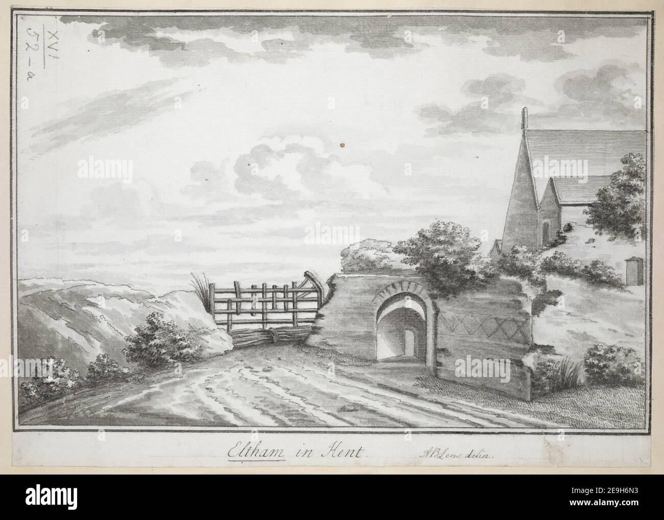 Eltham in Kent. Autor Lens, Andrew Benjamin 16,52.a. Erscheinungsdatum: [Ca. 1750-1770] Objekttyp: 1 Zeichnung Medium: Feder und schwarze Tinte mit monochromer Waschanlage Maße: Blatt 22,8 x 32 cm ehemaliger Besitzer: George III, König von Großbritannien, 1738-1820 Stockfoto