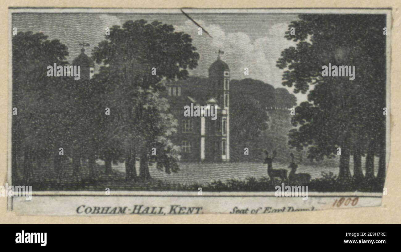 COBHAM HALL, KENT, Visual Material information: Title: COBHAM HALL, KENT, ; 17,32.a. Ort der Veröffentlichung: [London] Verlag: [W. Peacock]., Erscheinungsdatum: [1800] Objekttyp: 1 Druckmedium: Radierung Maße: Blatt 3,4 x 6,1 cm [getrimmt innerhalb Plattenmark]. Ehemaliger Besitzer: George III., König von Großbritannien, 1738-1820 Stockfoto