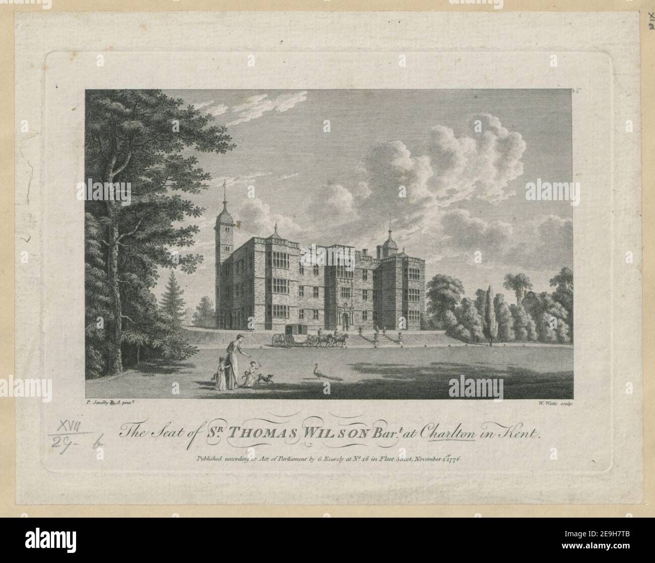 Der Sitz von Sr. THOMAS WILSON Bart. In Charlton in Kent. Autor Sandby, Paul 17,29.B. Ort der Veröffentlichung: [London] Verlag: Erschienen bei G. Kearlsy, bei nr 46 in Fleet Street November 1st., Erscheinungsdatum: 1776. Art des Artikels: 1 Druck Medium: Radierung Maße: Platemark 16,3 x 22,0 cm ehemaliger Besitzer: George III, König von Großbritannien, 1738-1820 Stockfoto