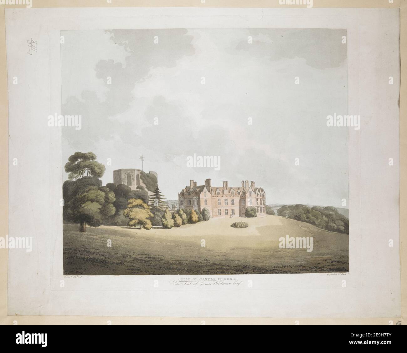 CHILHAM CASTLE IN KENT Autor Green, William 17,31.3. Erscheinungsort: [England] Verlag: [George Wood] Erscheinungsdatum: [1800] Artikeltyp: 1 Print Medium: Aquatinta und Radierung mit Handkolorierung Maße: Platemark 38,6 x 44 cm, auf Blatt 43,5 x 55,5 cm Ex-Besitzer: George III, King of Great Britain, 1738-1820 Stockfoto