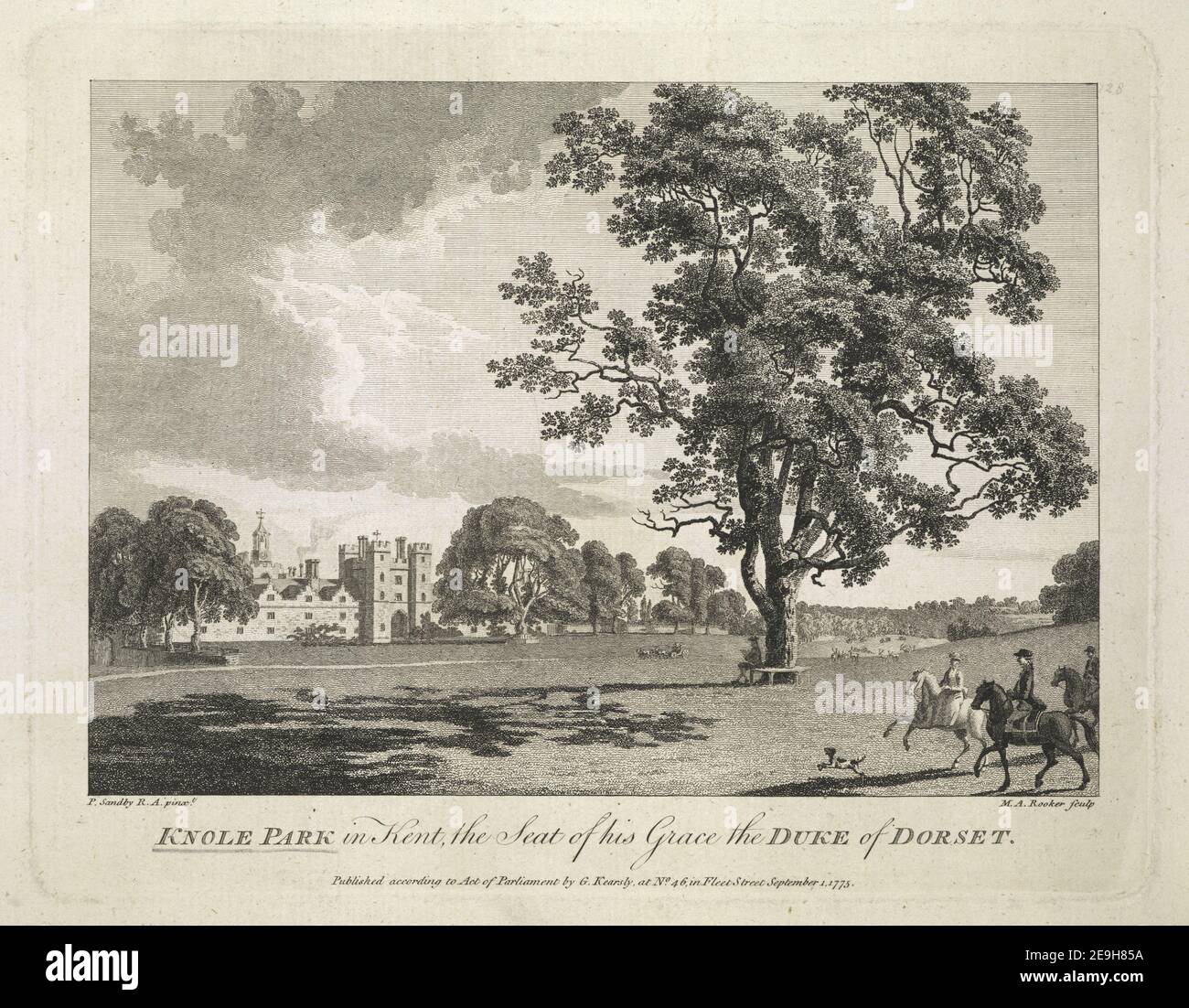 KNOLE PARK in Kent, dem Sitz seiner Grace, des HERZOGS von DORSET. Autor Sandby, Paul 17,38. Erscheinungsort: London Verlag: Verlag G. Kearlsy, Nr. 46, Fleet Street Sept. 1, Erscheinungsdatum: 1775. Art des Artikels: 1 Druck Medium: Gravur und Radierung Maße: Platemark 15,6 x 20,0 cm ehemaliger Besitzer: George III, König von Großbritannien, 1738-1820 Stockfoto